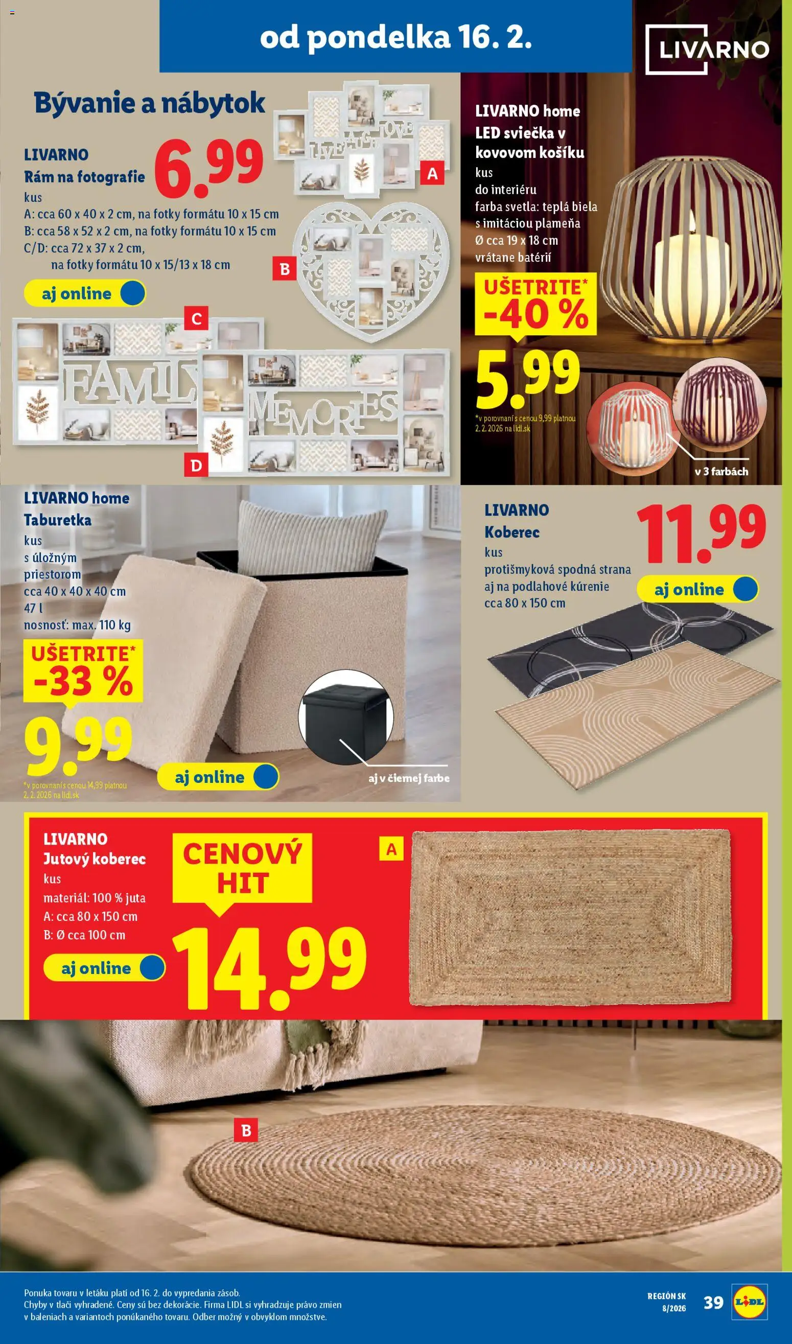 Nové Lidl akcie – leták je platný od 19.02.2026 | Strana: 79 | Produkty: Nábytok, Koberec, Taburetka, Rám