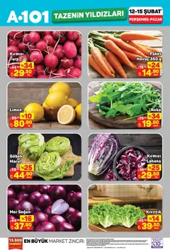 12.02.2026 tarihinden itibaren geçerli olan A101 kataloğu önizlemesi | Sayfa: 2 | Ürünler: Roka, Soğan, Limon, Lahana