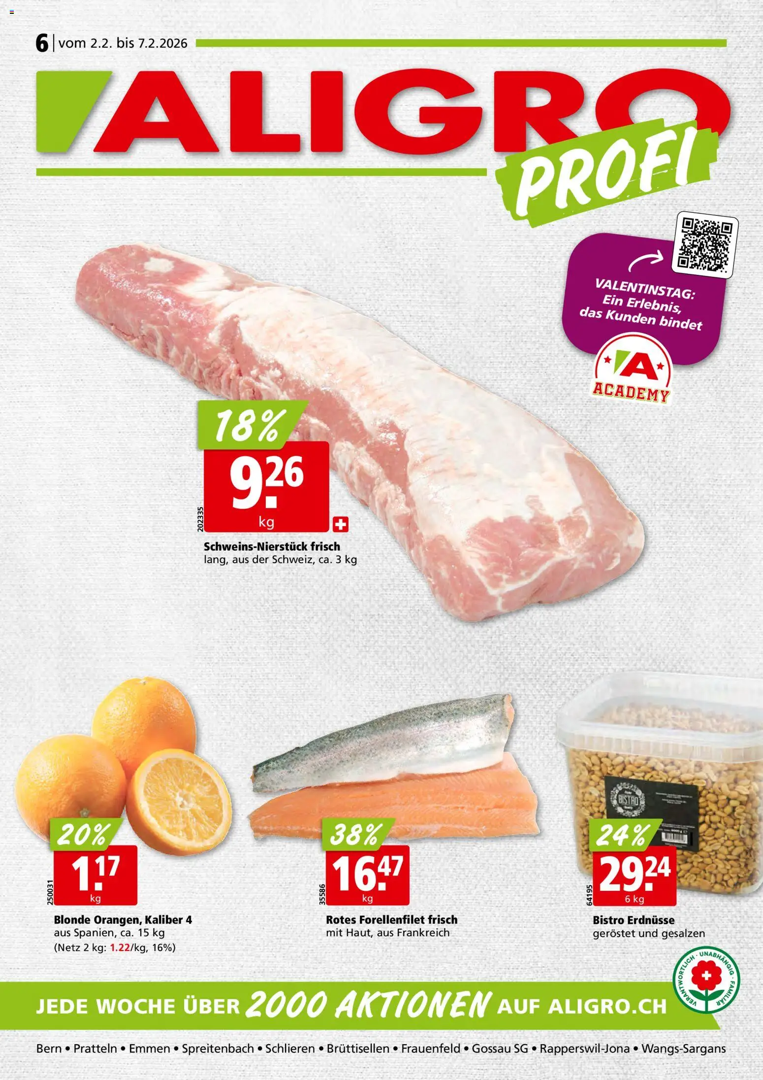 Aligro Aktionen Schlieren, Gossau SG, Frauenfeld, Rapperswil-Jona, Sargans, Bern, Brüttisellen, Pratteln, Emmen, Spreitenbach – gültig ab 02.02.2026 | Seite: 1 | Produkte: Erdnüsse