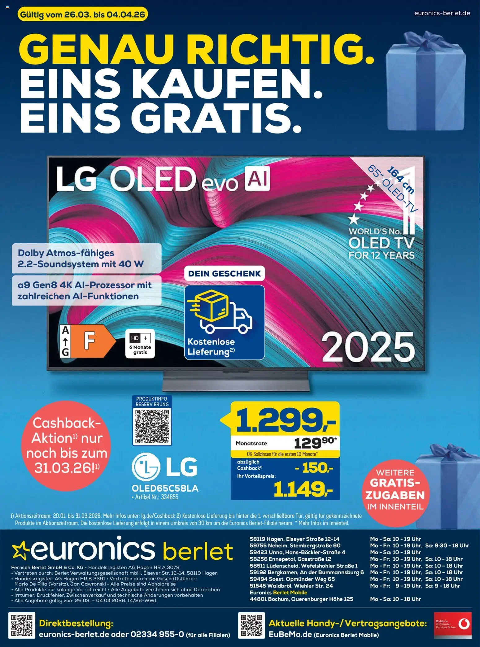 Euronics Prospekt Berlet – gültig ab 26.03.2026 | Seite: 20 | Produkte: LG, Uhr, TV