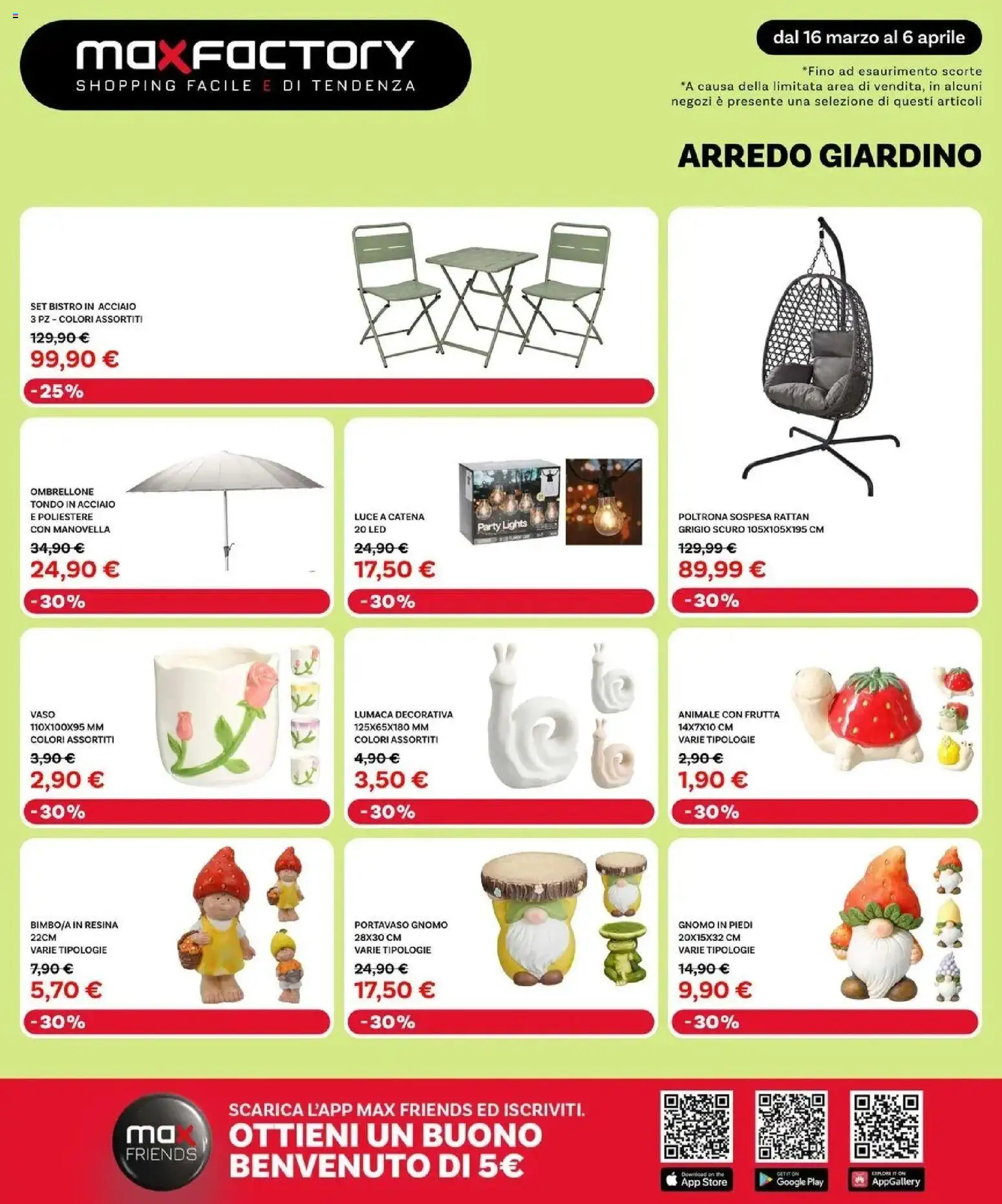 Volantino Max Factory del 15.03.2026 | Pagina: 25 | Prodotti: Ombrellone, Frutta, Poltrona, Vaso
