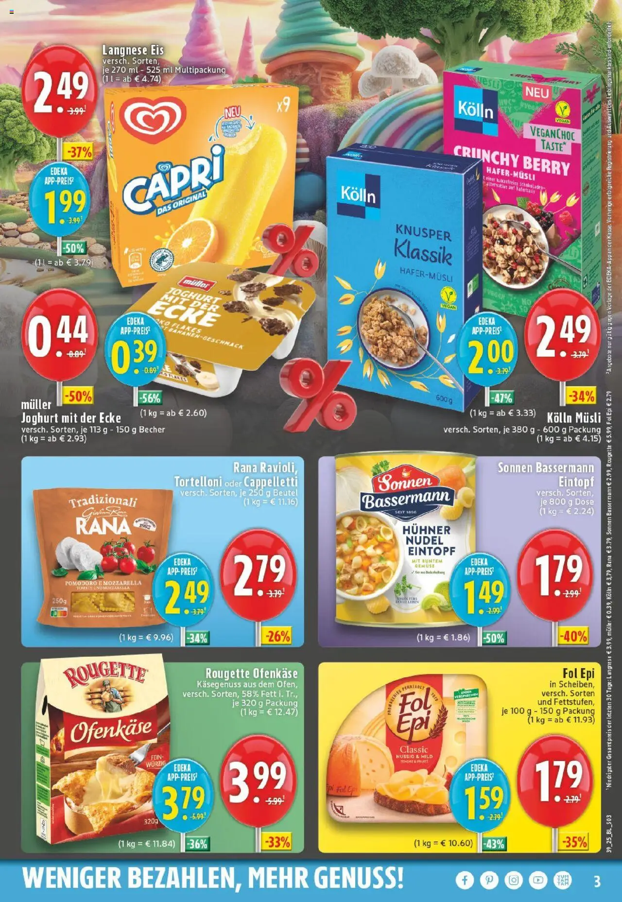 Edeka prospekt Bönen	 – gültig ab 21.09.2025 | Seite: 3 | Produkte: Langnese, Kolln, Mozzarella, Eis