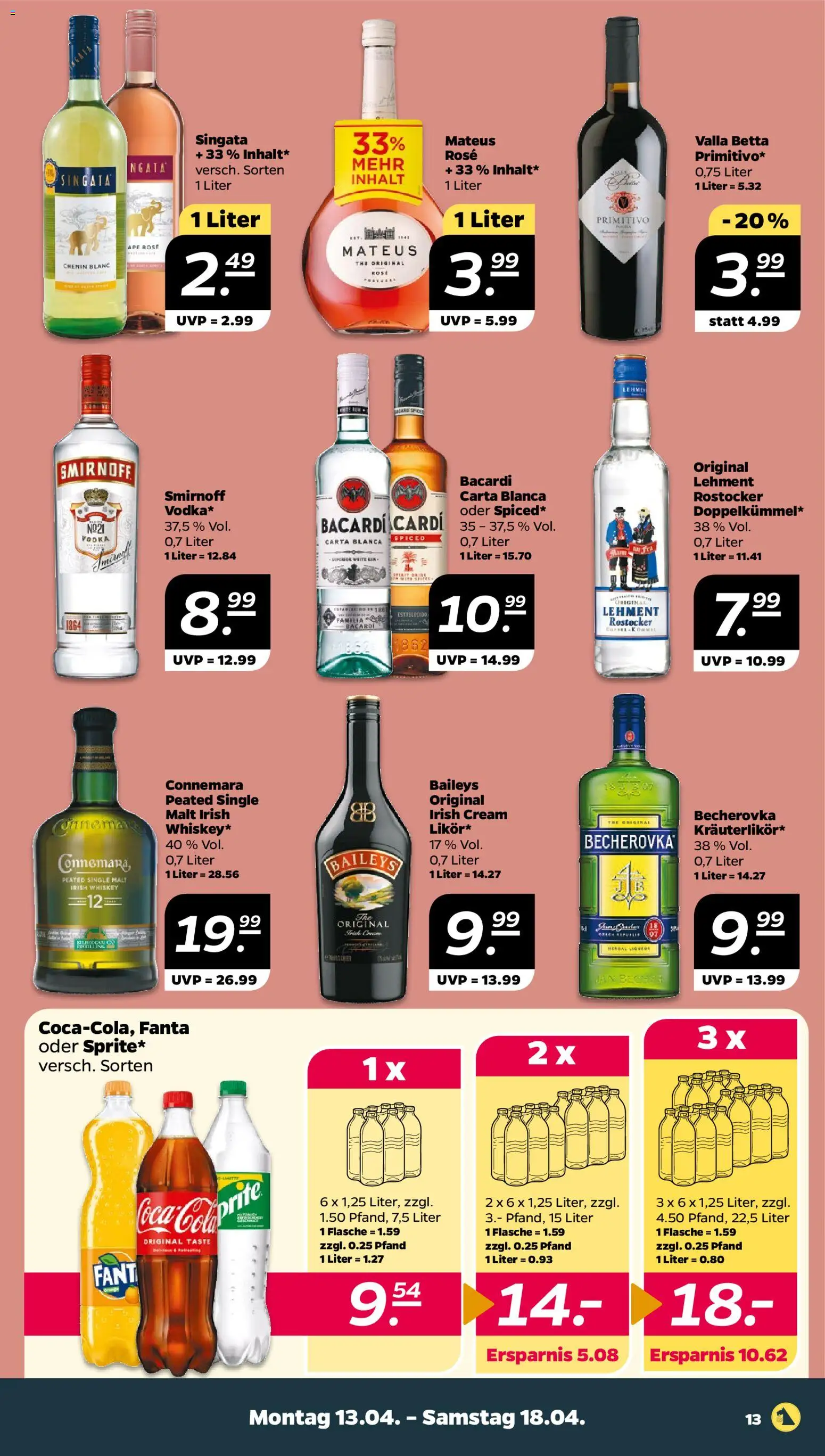 Netto Prospekt 	 – gültig ab 13.04.2026 | Seite: 13 | Produkte: Bacardi, Smirnoff, Baileys, Vodka
