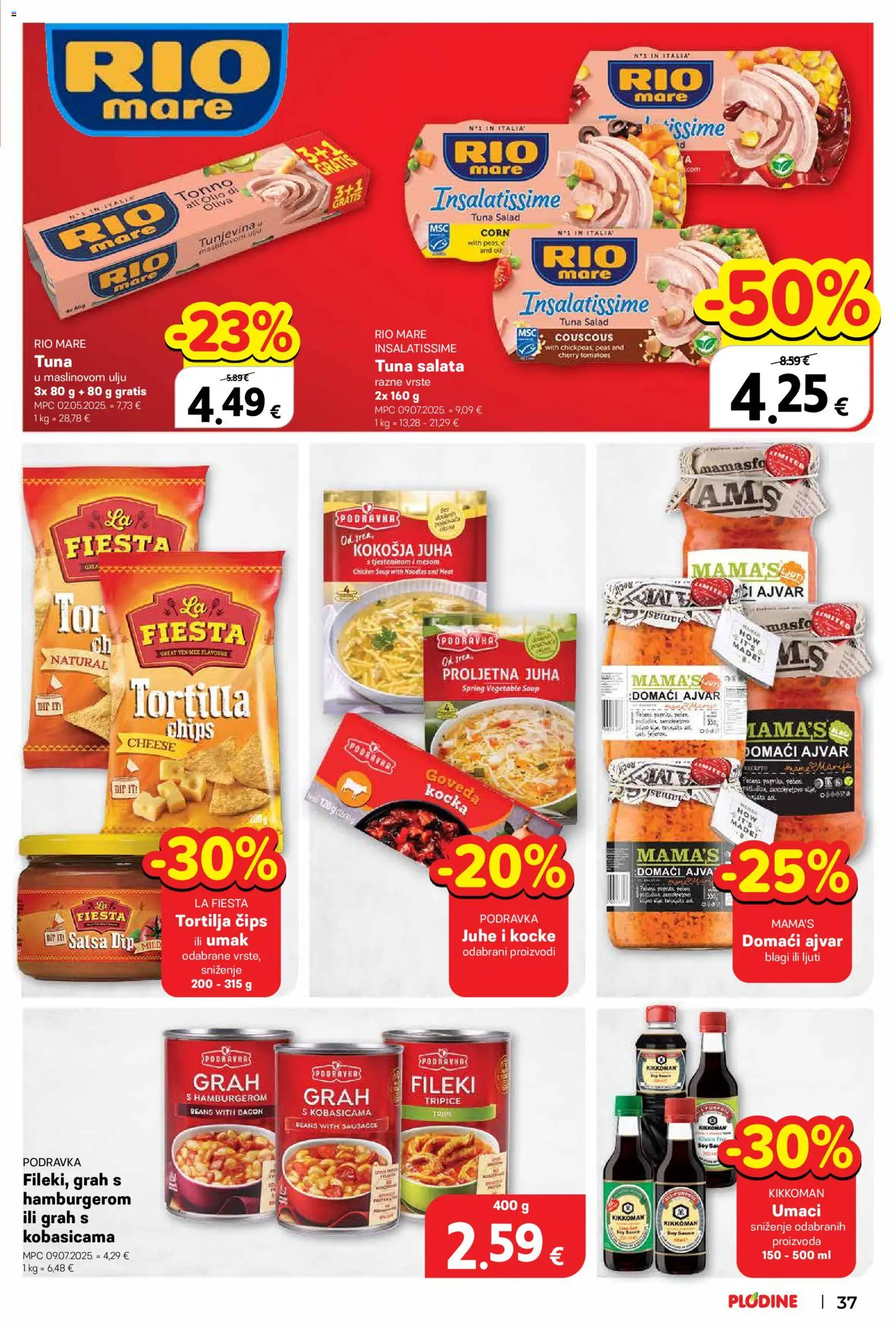 Plodine katalog | vrijedi od 18.03.2026 | Stranica: 37 | Proizvodi: Rio Mare, Podravka, Ajvar, Salata