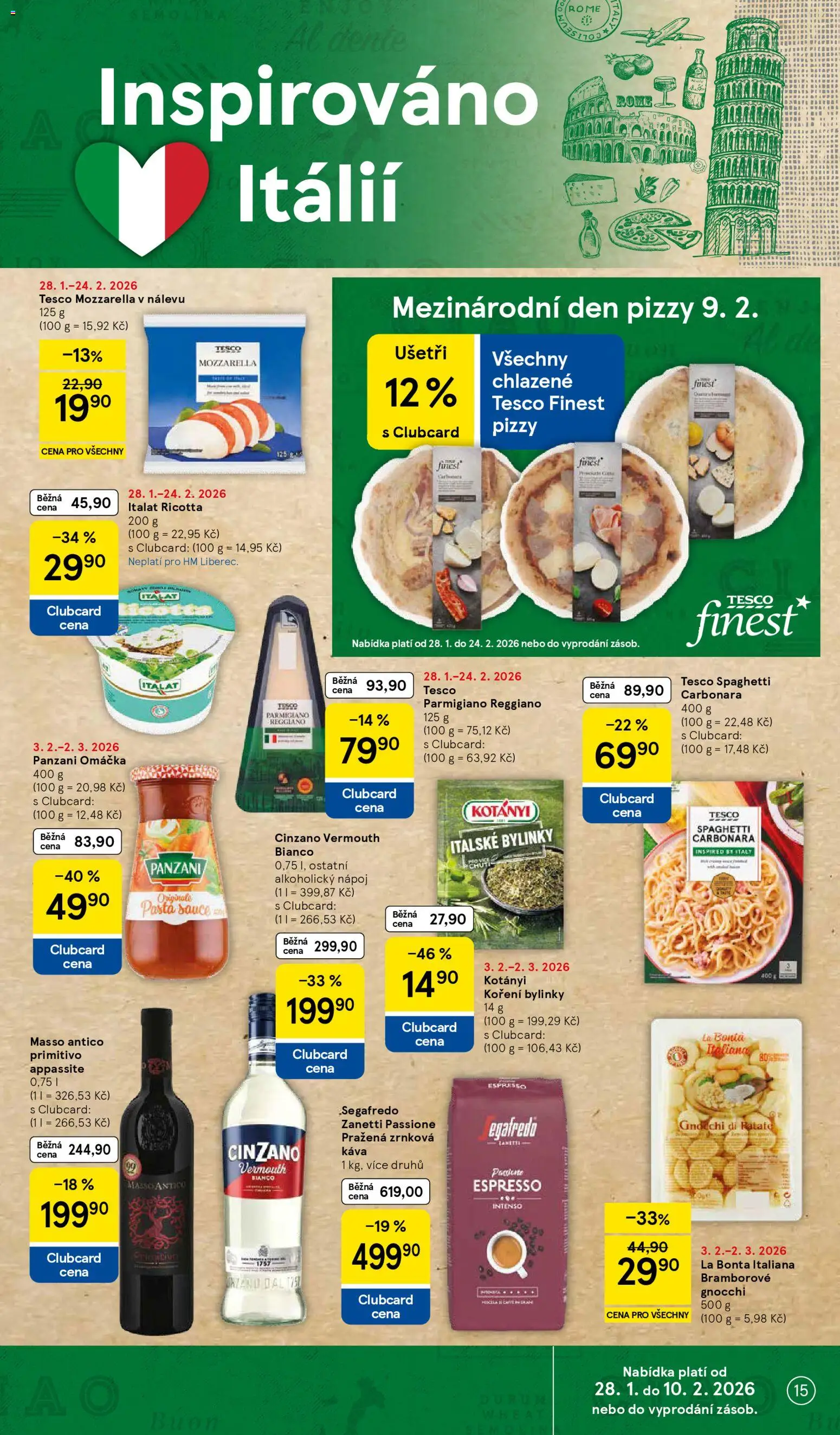 Tesco leták - Hypermarket od 04.02.2026 | Strana: 15 | Produkty: Cinzano, Vermouth, Segafredo, Parmigiano Reggiano