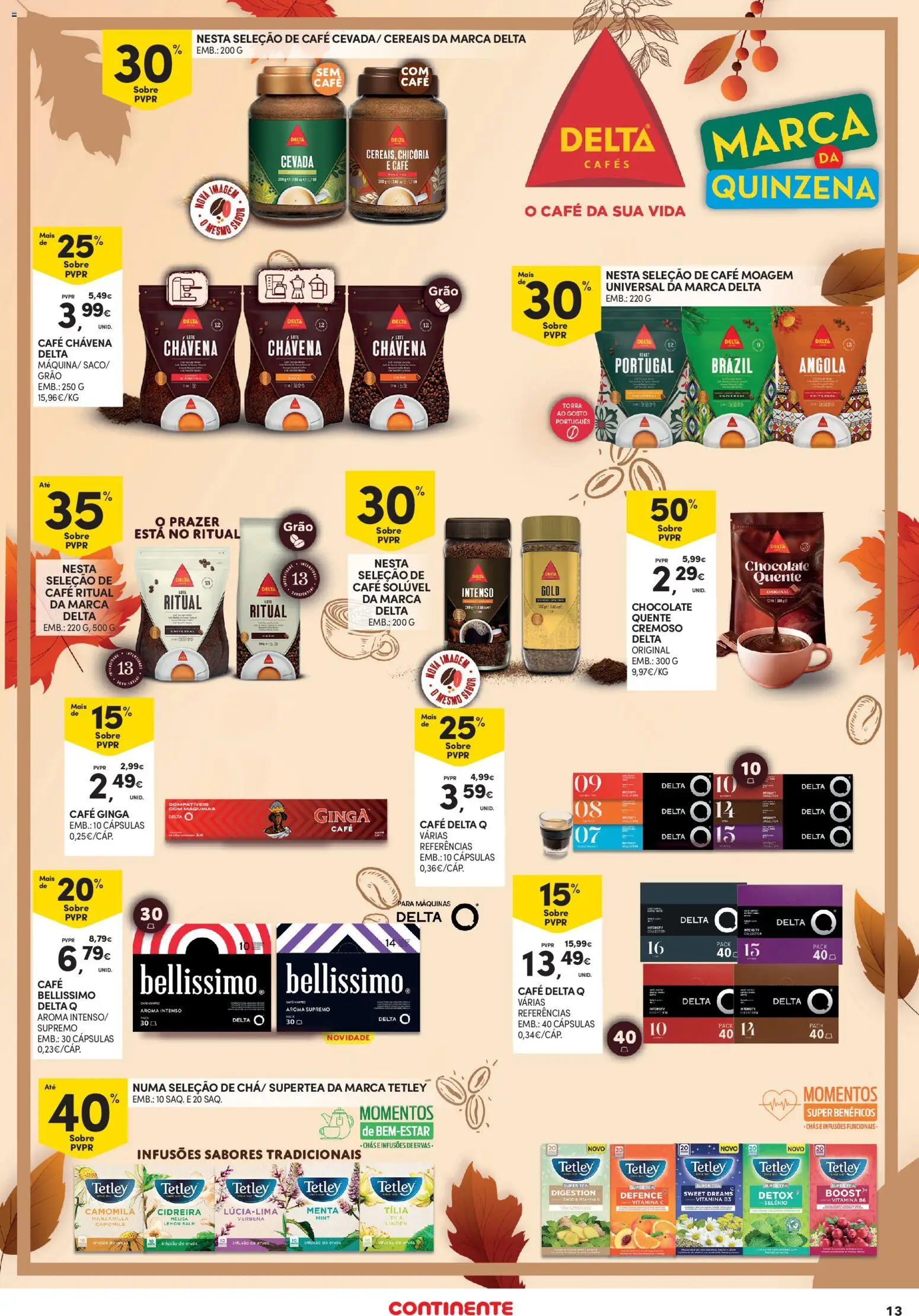 Continente - Açores │ válido de 13.11.2025 | Página: 13 | Produtos: Delta q, Cápsulas café, Café, Chocolate