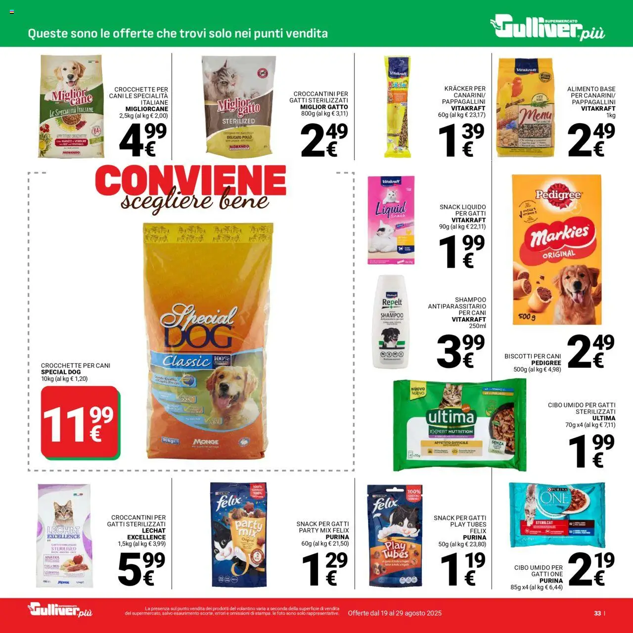 Volantino Gulliver del 19.08.2025 | Pagina: 33 | Prodotti: Shampoo, Pollo, Biscotti, Crocchette