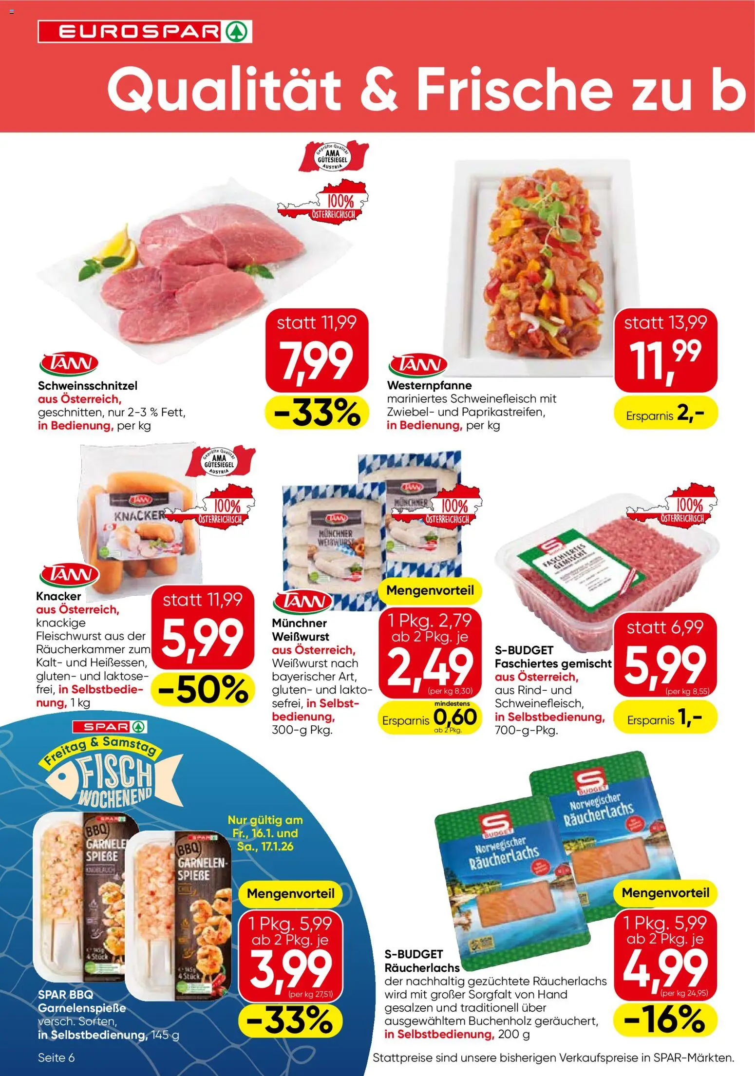 Eurospar Flugblatt - Tirol gültig ab 15.01.2026 | Seite: 6 | Produkte: Schweinefleisch, Fisch