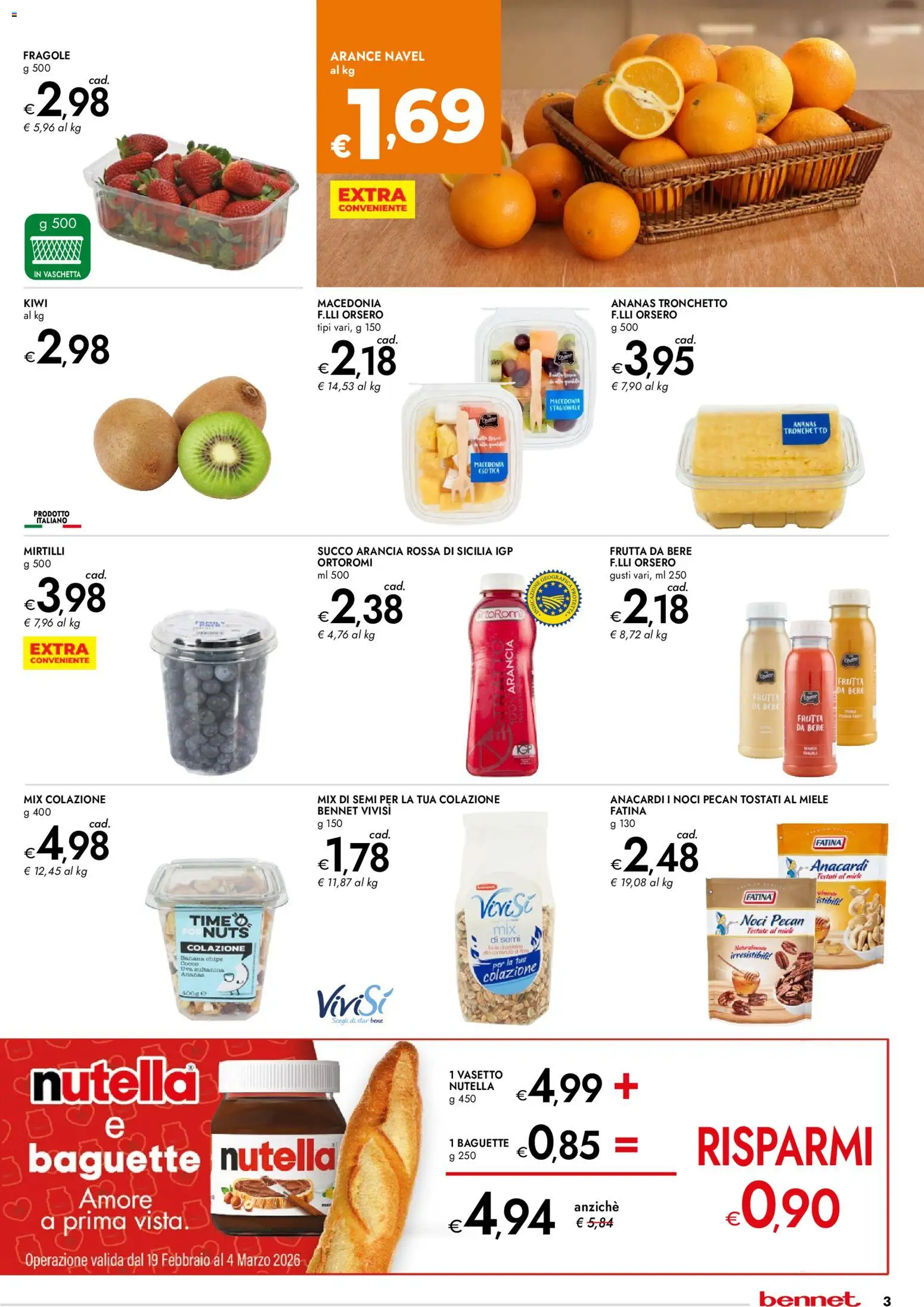 Volantino bennet del 19.02.2026 | Pagina: 3 | Prodotti: Succo, Arance, Fragole, Anacardi