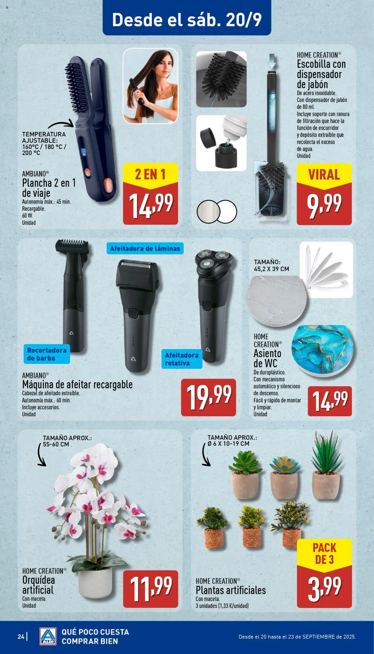 Aldi folleto Península │ válido desde el 15.09.2025 | Página: 24 | Productos: Jabón, Dispensador de jabón, Plancha, Maquina de afeitar