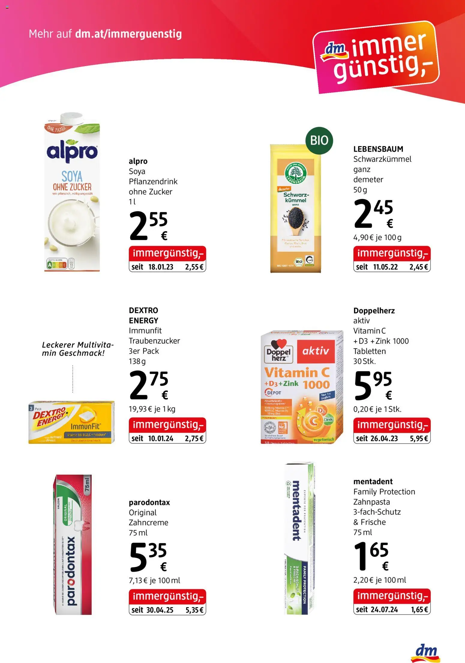 dm drogerie markt Flugblatt Februar 2026 gültig ab 29.01.2026 | Seite: 4 | Produkte: Pasta, Brot, Zahnpasta, Papier blanc