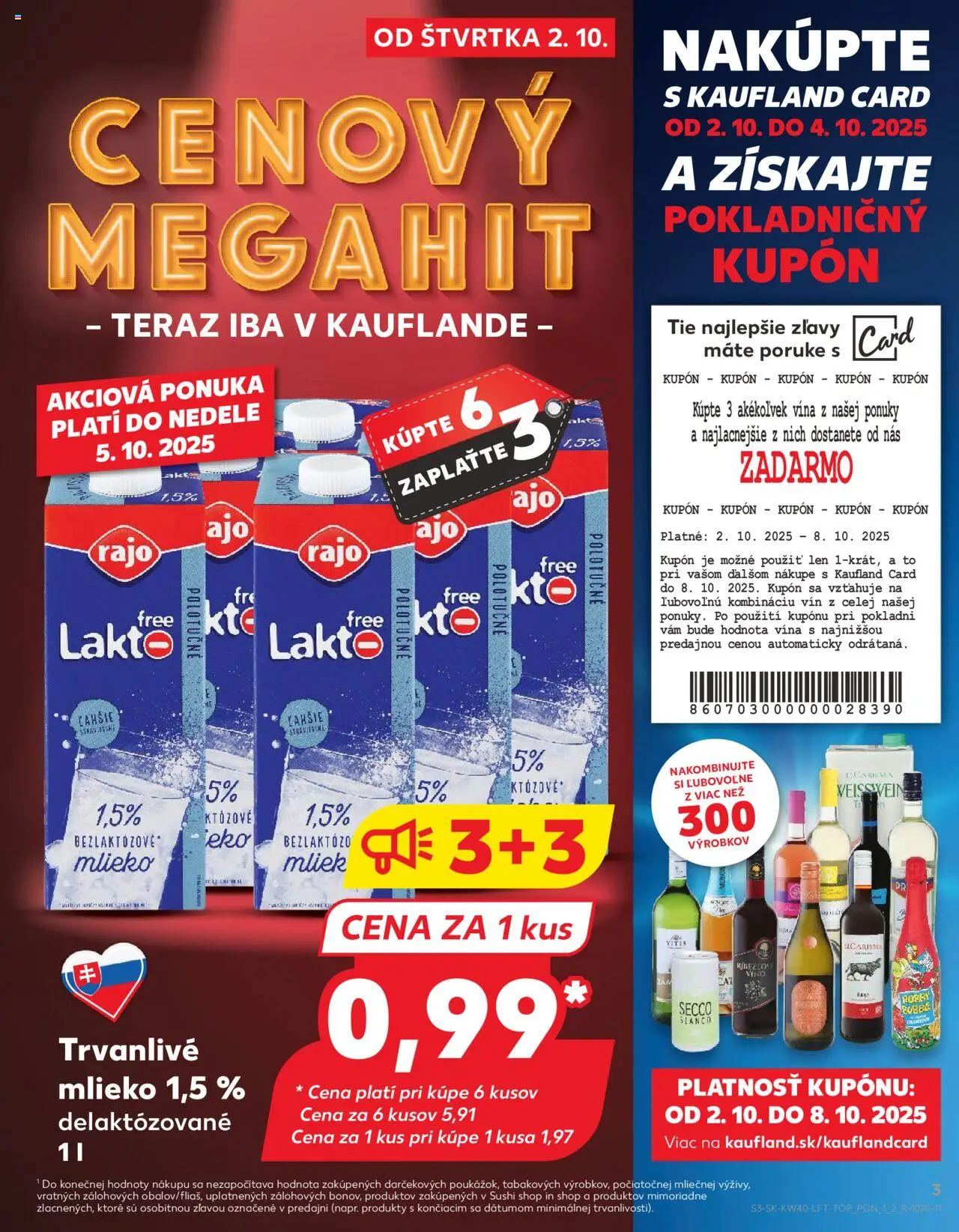 Nové Kaufland akcie – leták je platný od 02.10.2025 | Strana: 3 | Produkty: Mlieko, Sushi, Trvanlivé mlieko