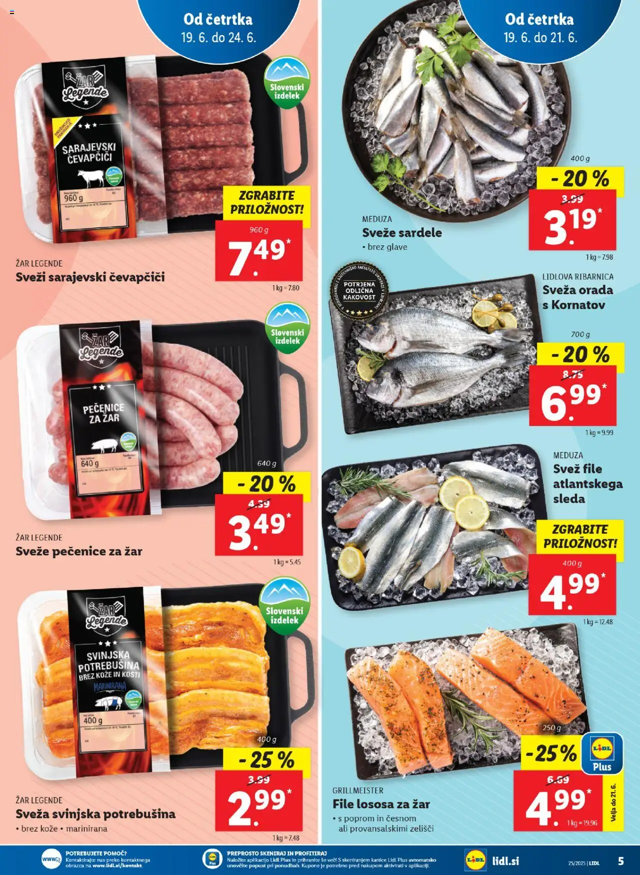 Lidl katalog │ velja od 19.06.2025 | Stran: 5 | Izdelki: Čevapčiči, Zar, Sardele, Orada