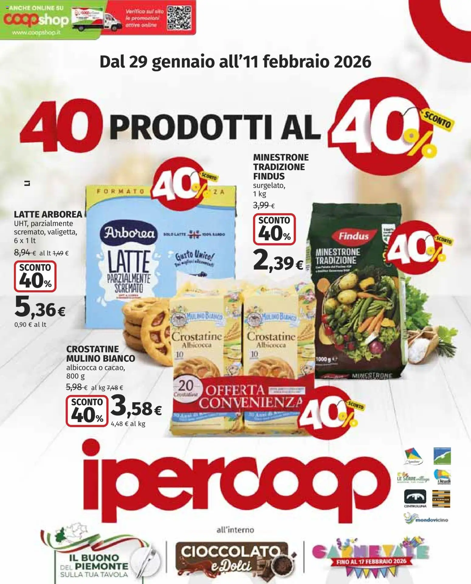 Volantino Ipercoop del 29.01.2026 | Pagina: 1 | Prodotti: Minestrone, Cioccolato, Latte, Crostatine