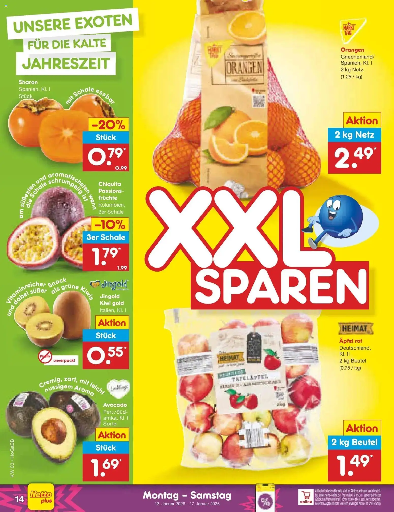 Netto Marken-Discount prospekt Hannover	 – gültig ab 12.01.2026 | Seite: 14 | Produkte: Äpfel, Orangen, Avocado, Kiwi