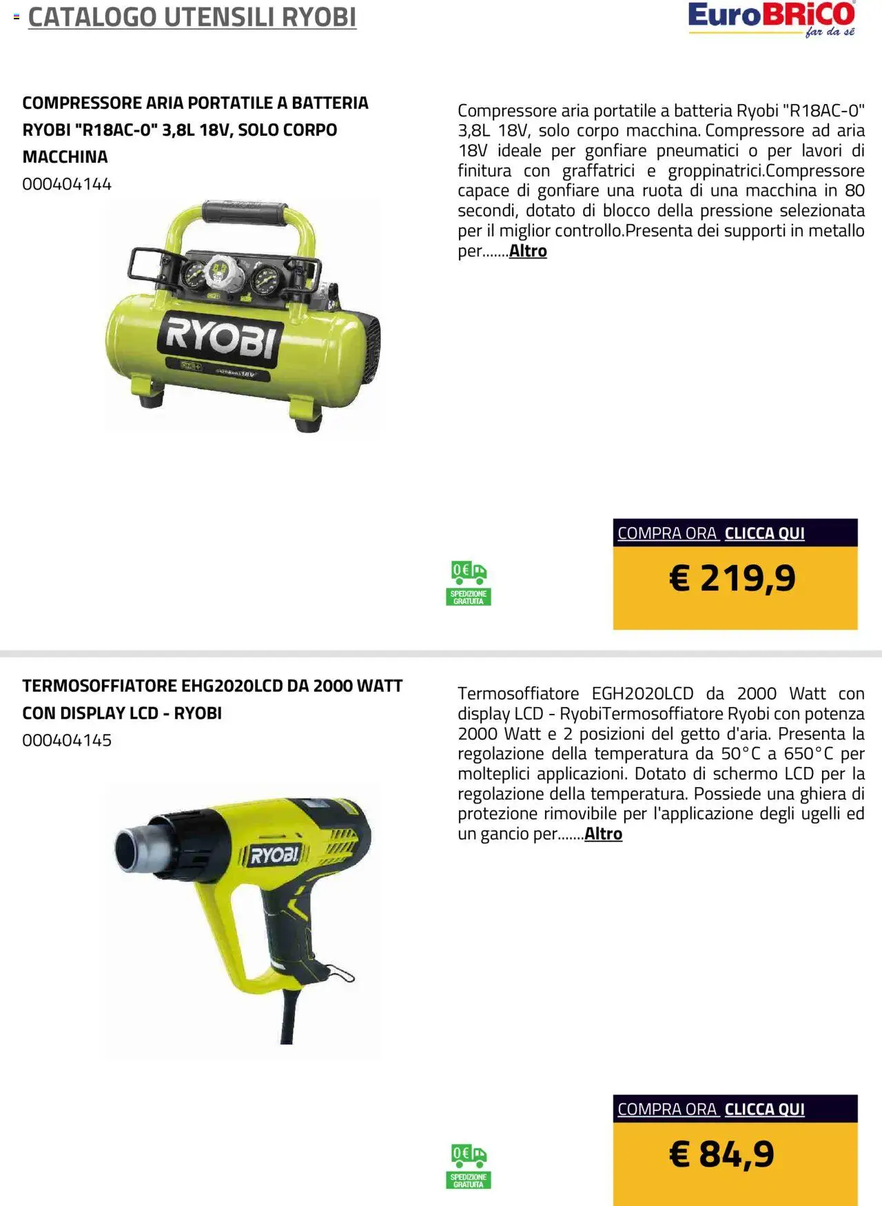 Volantino Eurobrico del 23.07.2025 | Pagina: 47 | Prodotti: Schermo, Compressore, Batteria