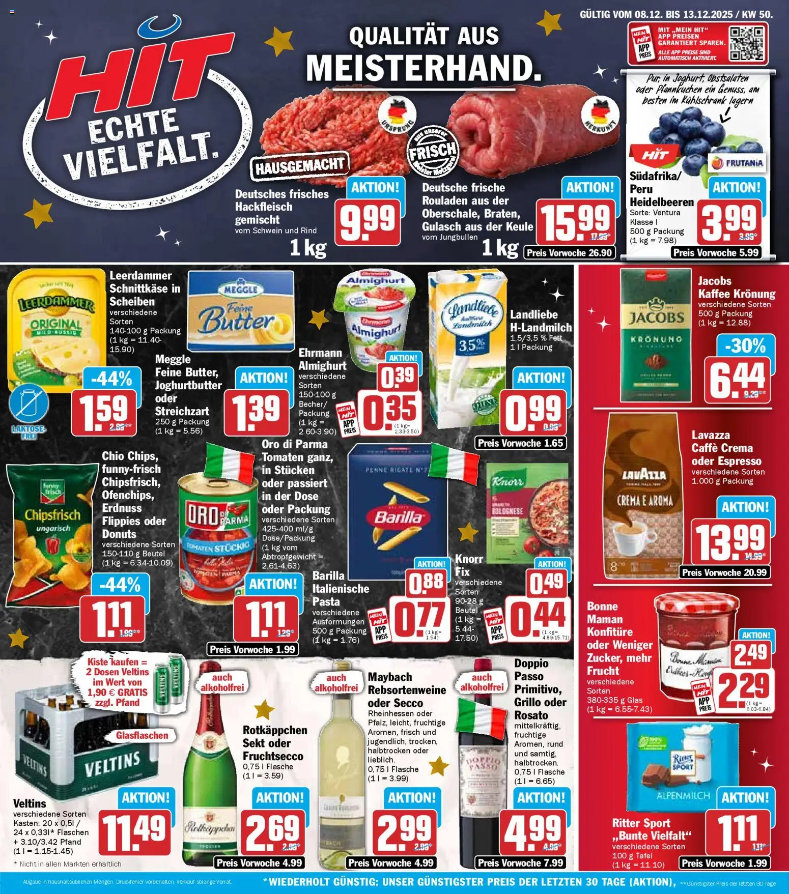 HIT Prospekt 	 – gültig ab 08.12.2025 | Seite: 1 | Produkte: Lavazza, Ritter sport, Tomaten, Heidelbeeren