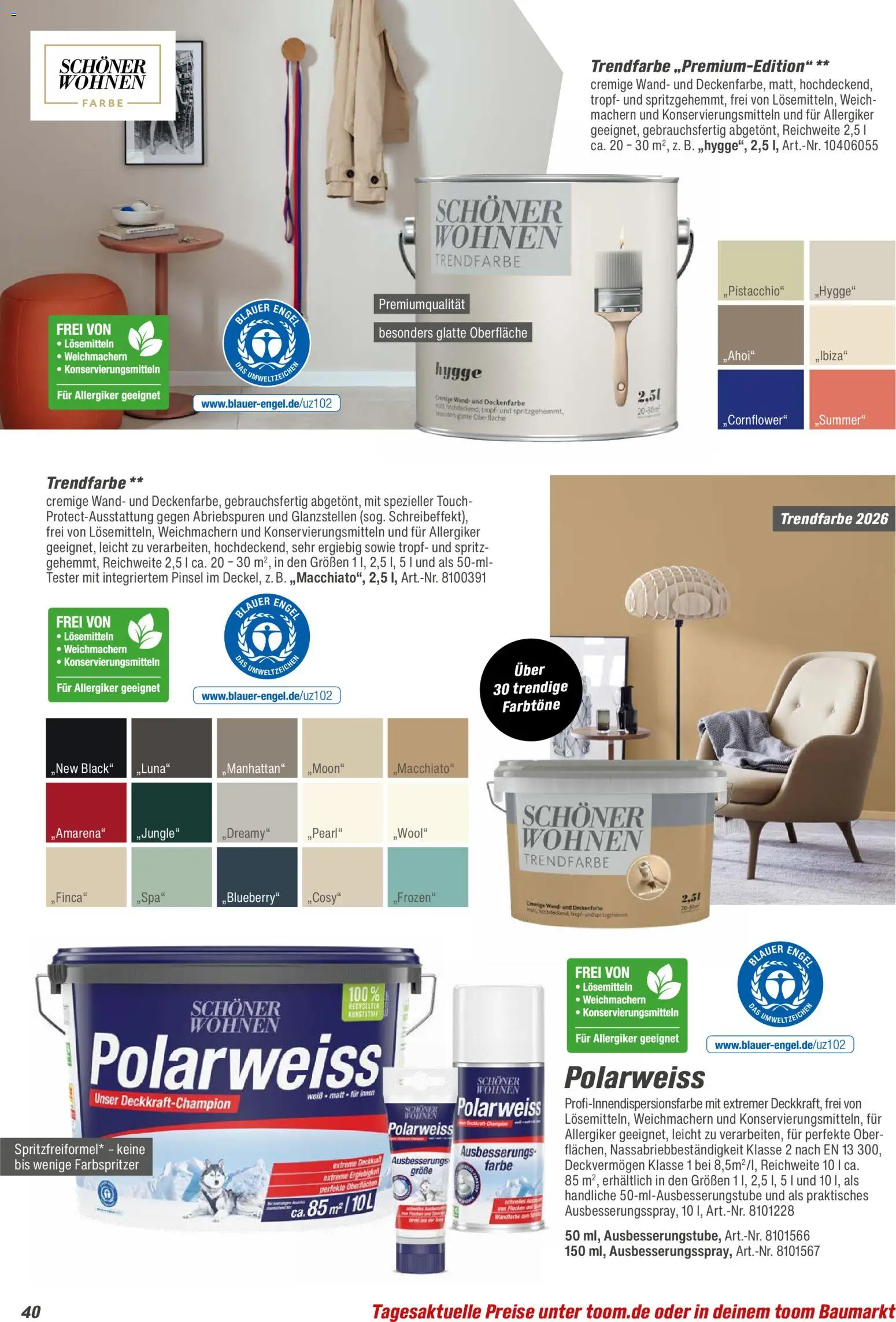 Toom Baumarkt  Wohnen & Haushalt 2026 – gültig ab 01.01.2026 | Seite: 40 | Produkte: Pinsel, Wandfarbe