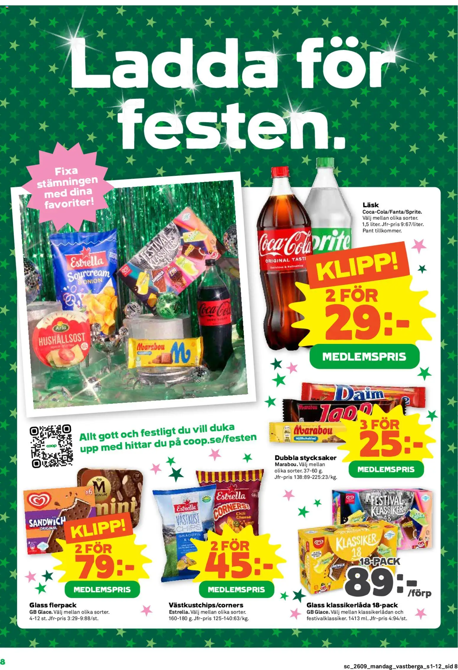 Coop Forum reklamblad aktuell från 23.02.2026 | Sida: 8 | Produkter: Sandwich, Chips, Hushållsost, Glass