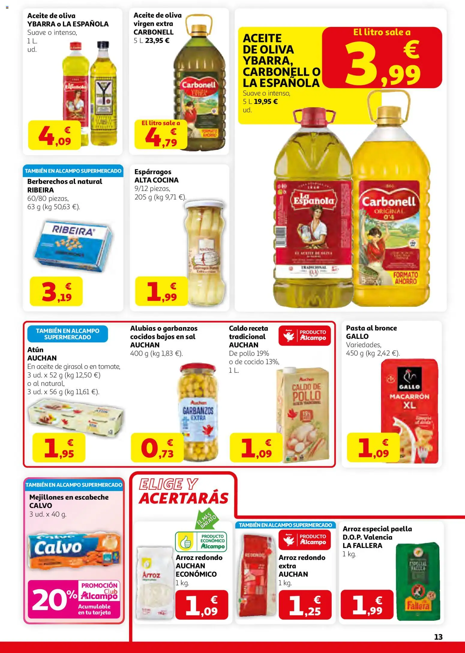 Alcampo HGU Nacional │ válido desde el 12.03.2026 | Página: 13 | Productos: Berberechos, Arroz, Νερό καρύδας, Aceite de oliva