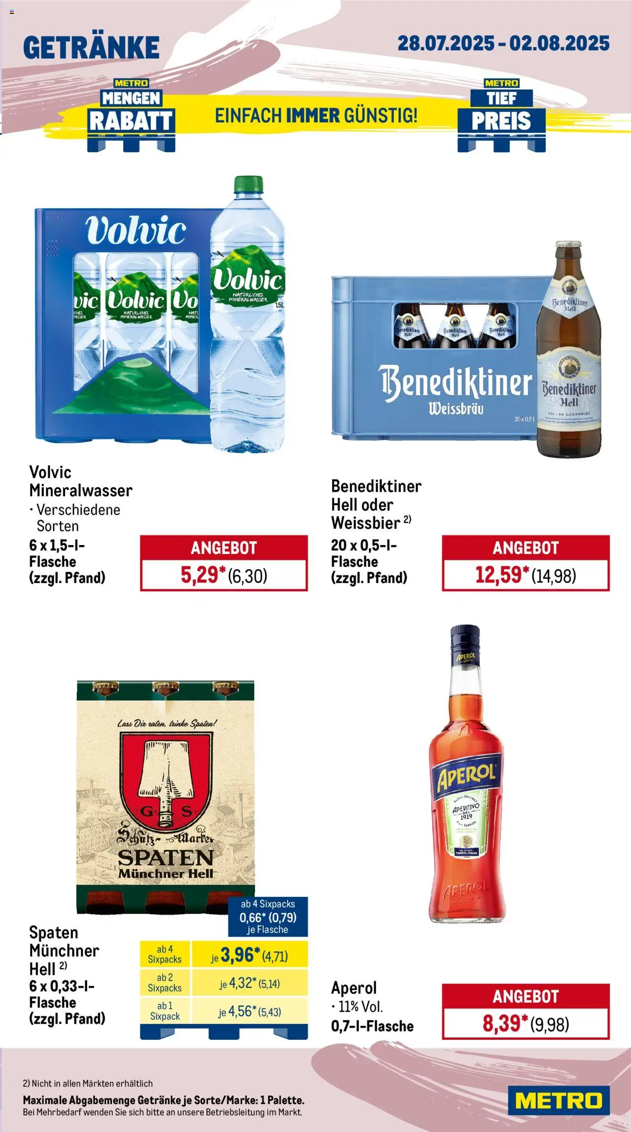 Metro Prospekt 	 - gültig ab dem 28.07.2025 | Seite: 15 | Produkte: Weißbier, Benediktiner hell, Aperol, Volvic