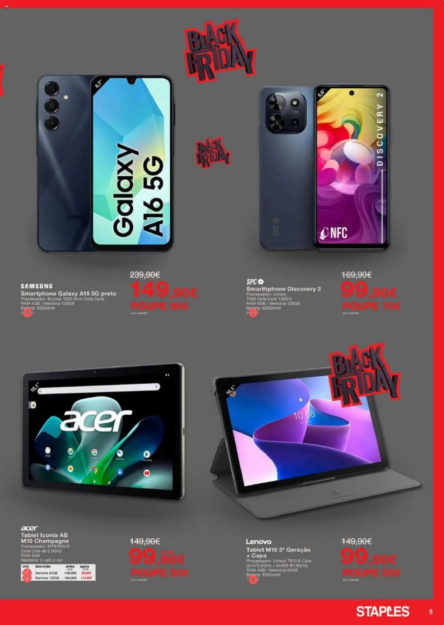 Staples - Black Friday  │ válido de 21.11.2025 | Página: 5 | Produtos: Smartphone, Champagne, Bateria, Tablet