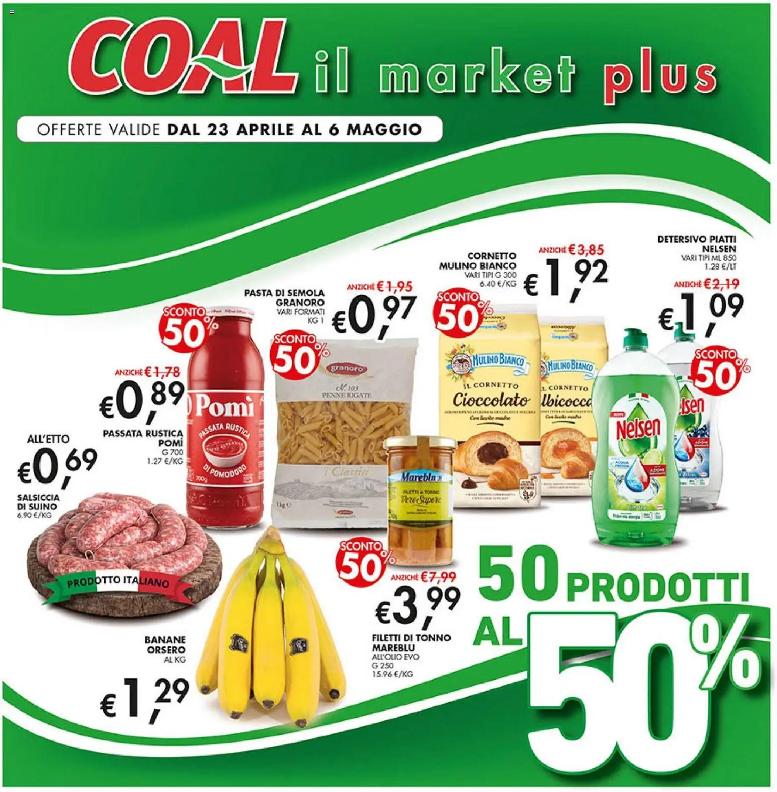 Volantino Coal del 23.04.2026 | Pagina: 1 | Prodotti: Cioccolato, Suino, Salsiccia, Penne