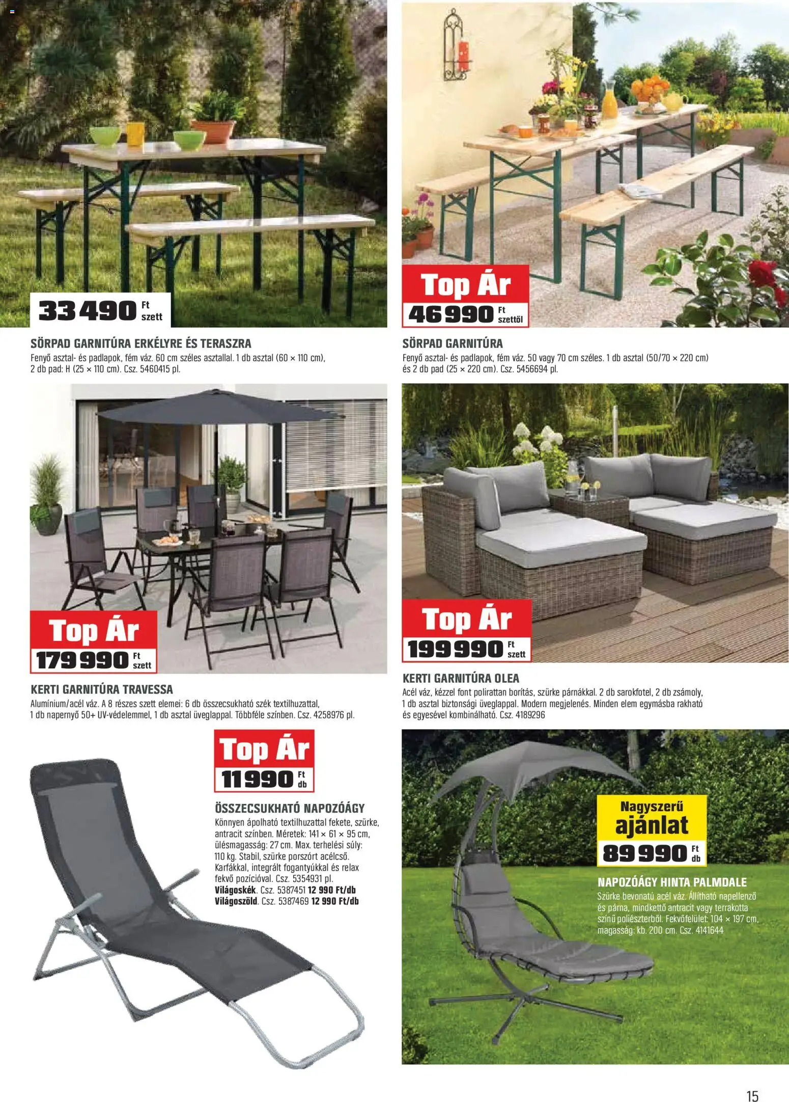 OBI akciós ujság - amely érvényes a következő dátumtól: 31.03.2026 | Oldal: 15 | Termékek: Sörpad, Sörpad garnitúra, Hinta, Napernyő