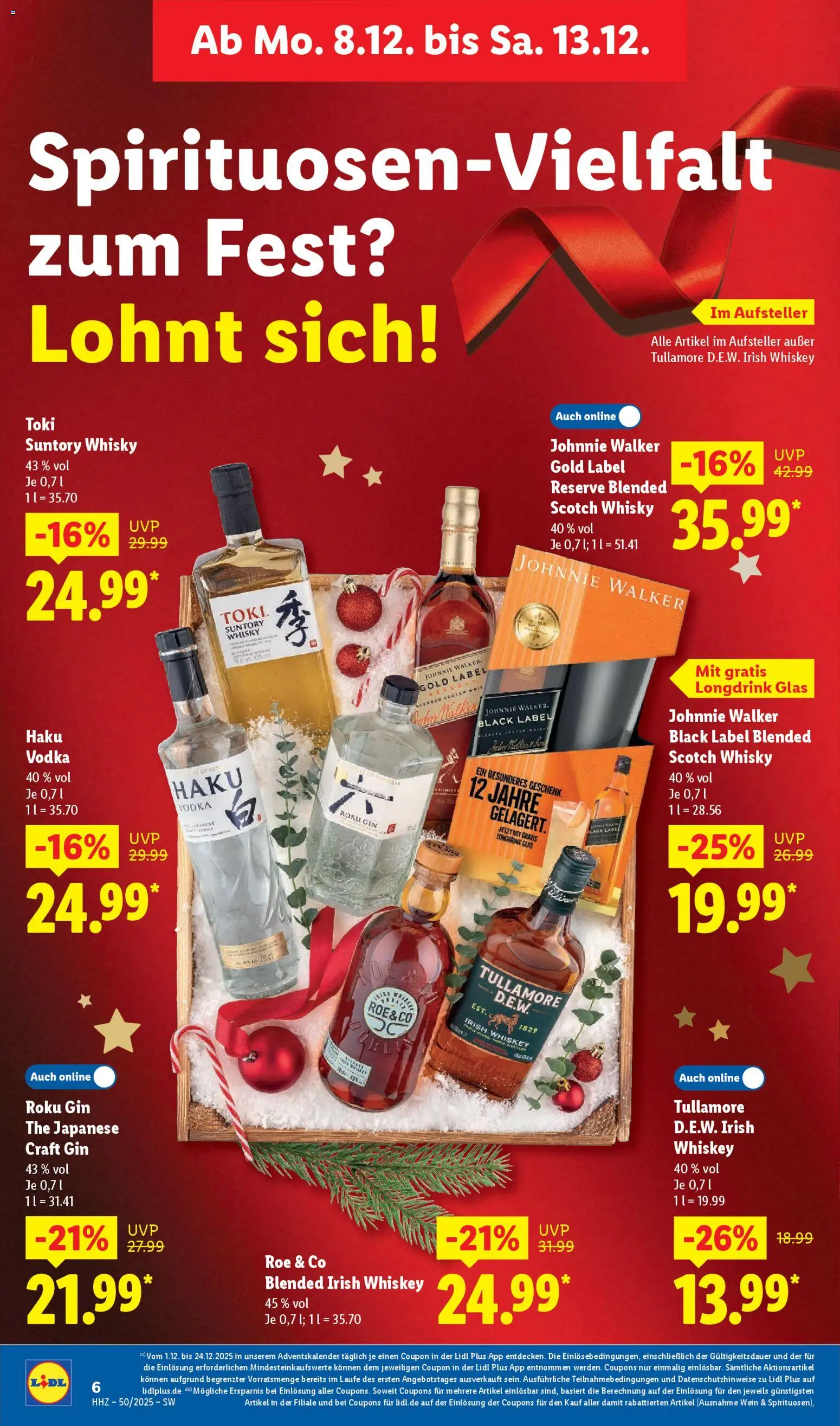 Lidl Prospekt Kornwestheim – gültig ab 08.12.2025 | Seite: 14 | Produkte: Wein, Gin, Whiskey, Johnnie walker