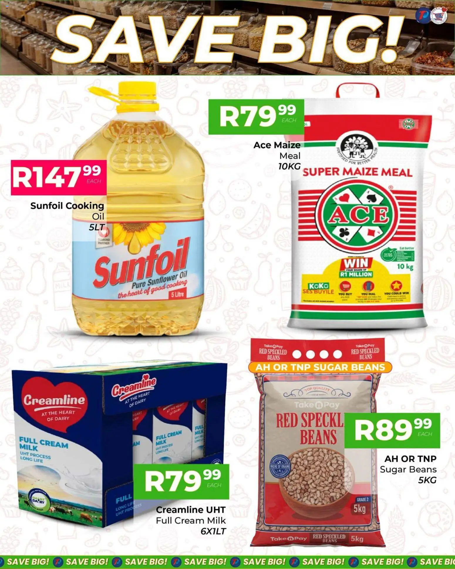 New Take n Pay catalogue – valid from 13.02.2026 | Page: 6 | Products: Beans, Maize meal, Oil, Sugar
