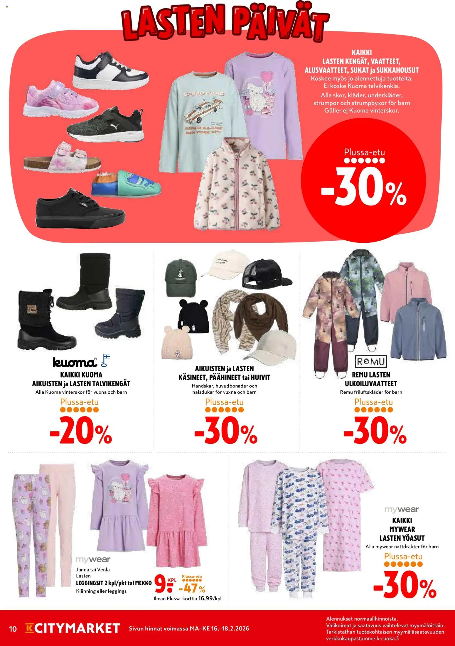 K-Citymarket tarjoukset – voimassa 16.02.2026 alkaen | Sivu: 10 | Tuotteet: Sukkahousut, Sukat, Leggingsit, Mekko
