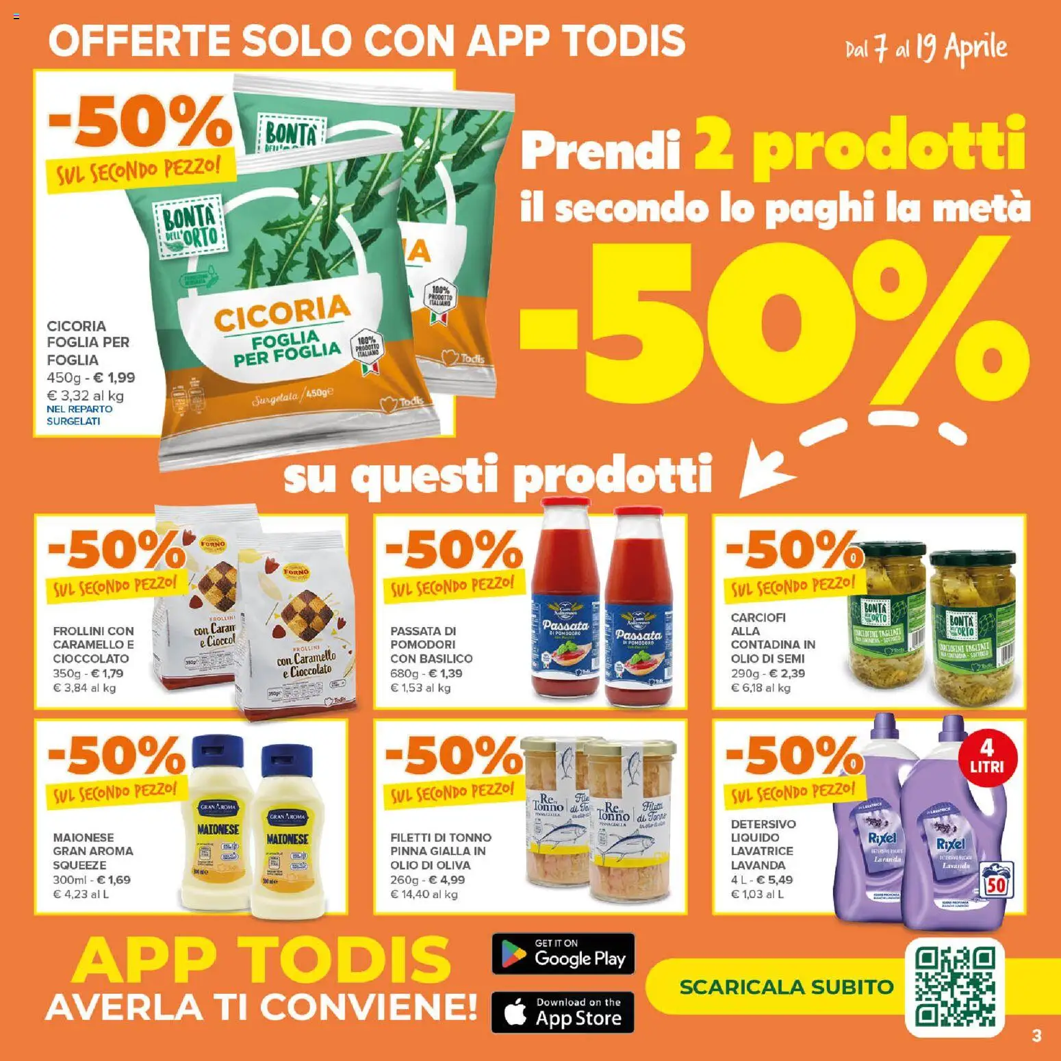 Volantino Todis del 07.04.2026 | Pagina: 3 | Prodotti: Pomodoro, Pomodori, Carciofi, The