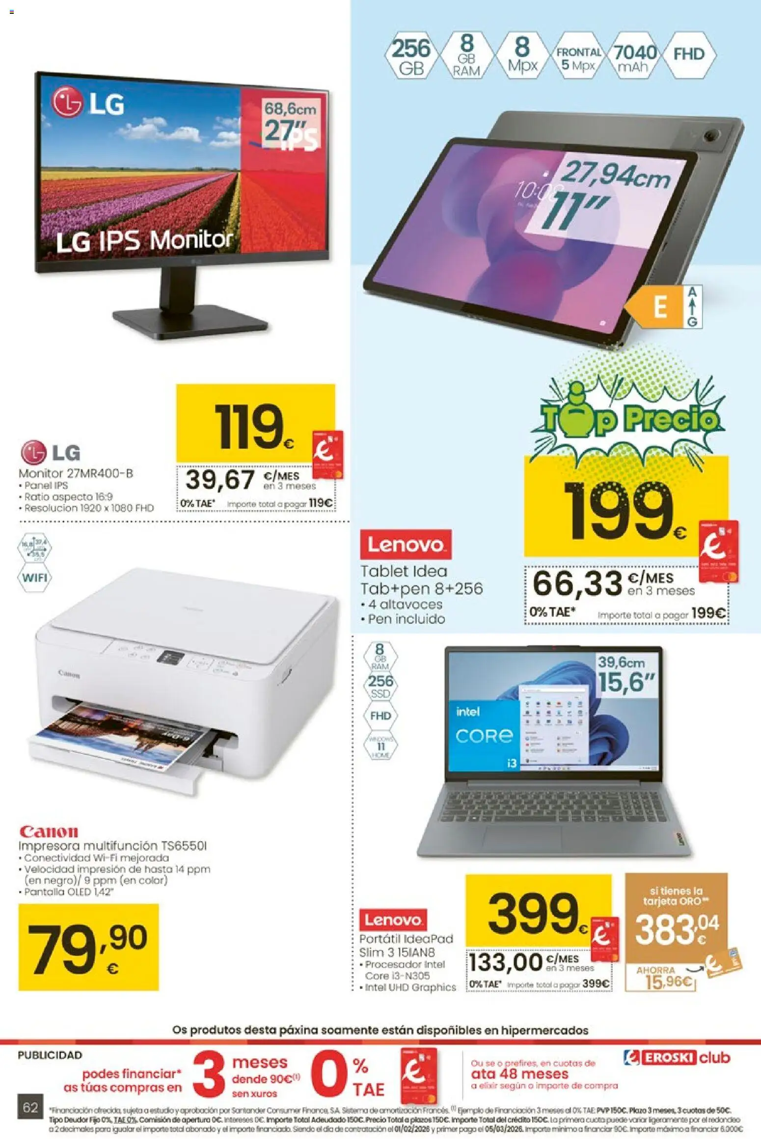 Eroski - Entroido do aforro │ válido desde el 29.01.2026 | Página: 62 | Productos: Altavoces, Tablet, Monitor, Impresora