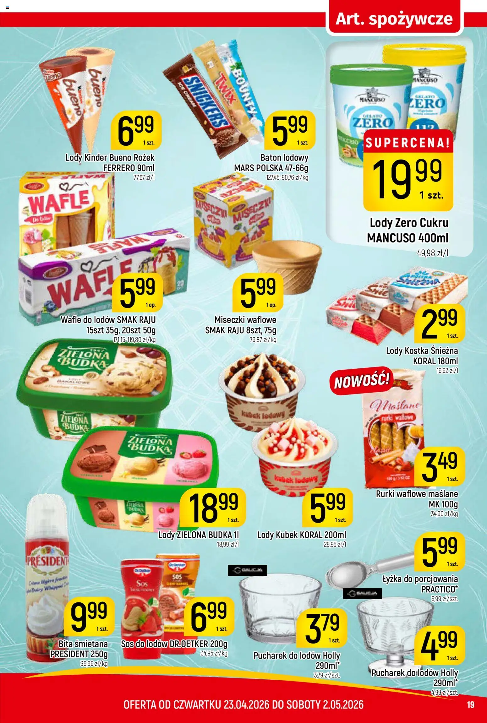 Piotruś Pan gazetka od 23.04.2026 | Strona: 19 | Produkty: Baton, Rurki waflowe, Lody, Sos