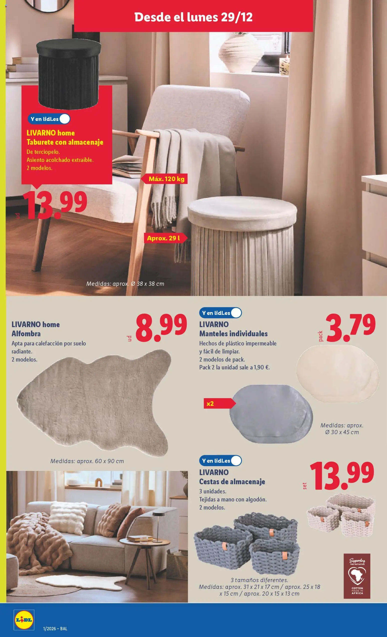 Lidl folleto de bazar │ válido desde el 29.12.2025 | Página: 12 | Productos: Taburete, Almacenaje, Alfombra