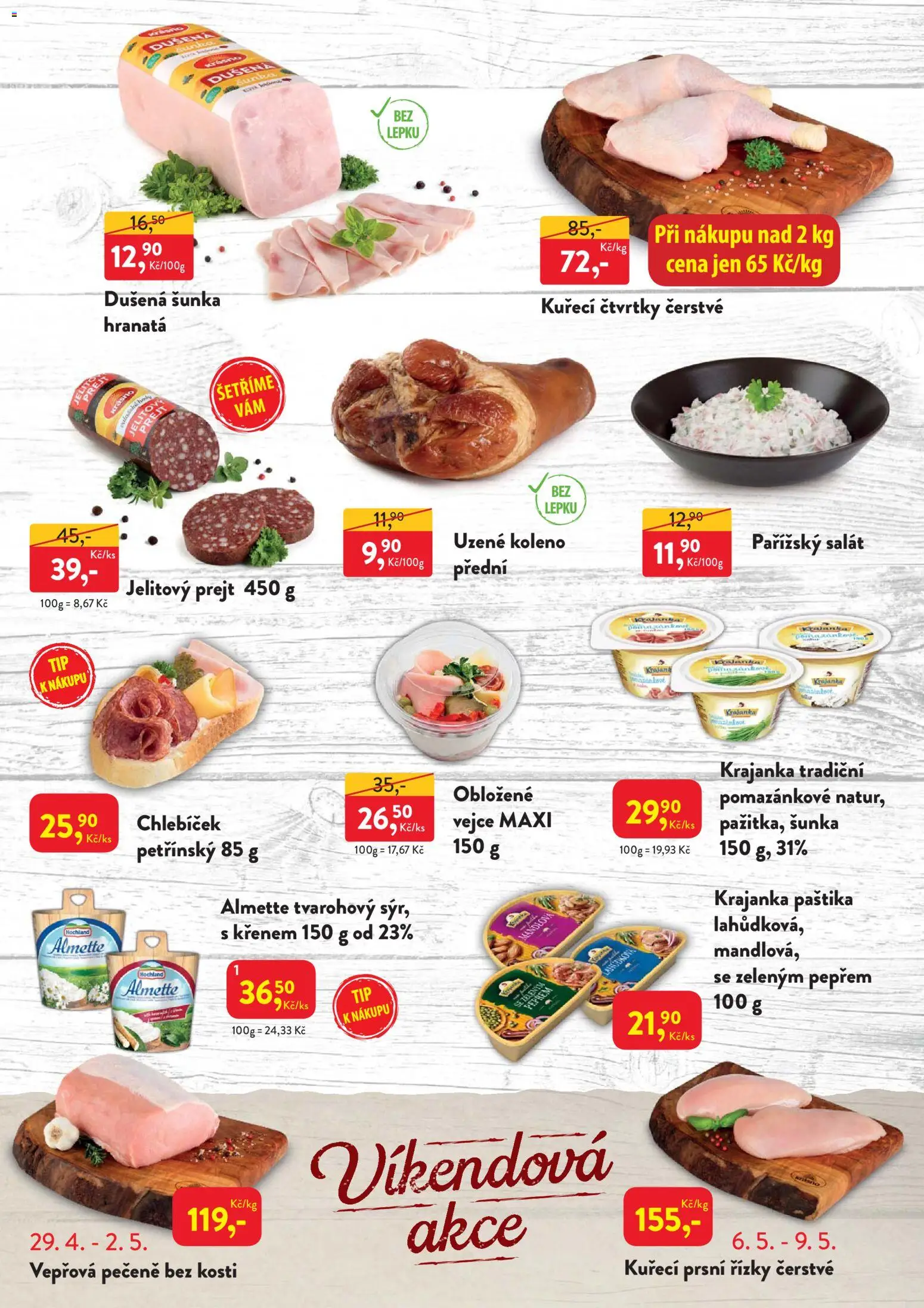 MP Krásno leták od 27.04.2026 | Strana: 4 | Produkty: Vejce, Šunka, Kuřecí prsní řízky, Uzené koleno