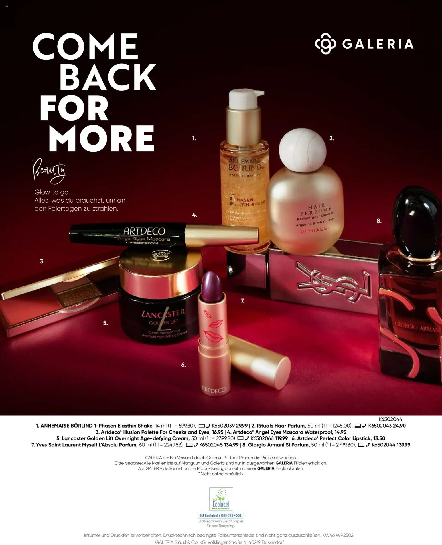 Galeria Karstadt Kaufhof  Weihnachtsmagazin Come back for more – gültig ab 12.11.2025 | Seite: 8 | Produkte: Creme, Mascara