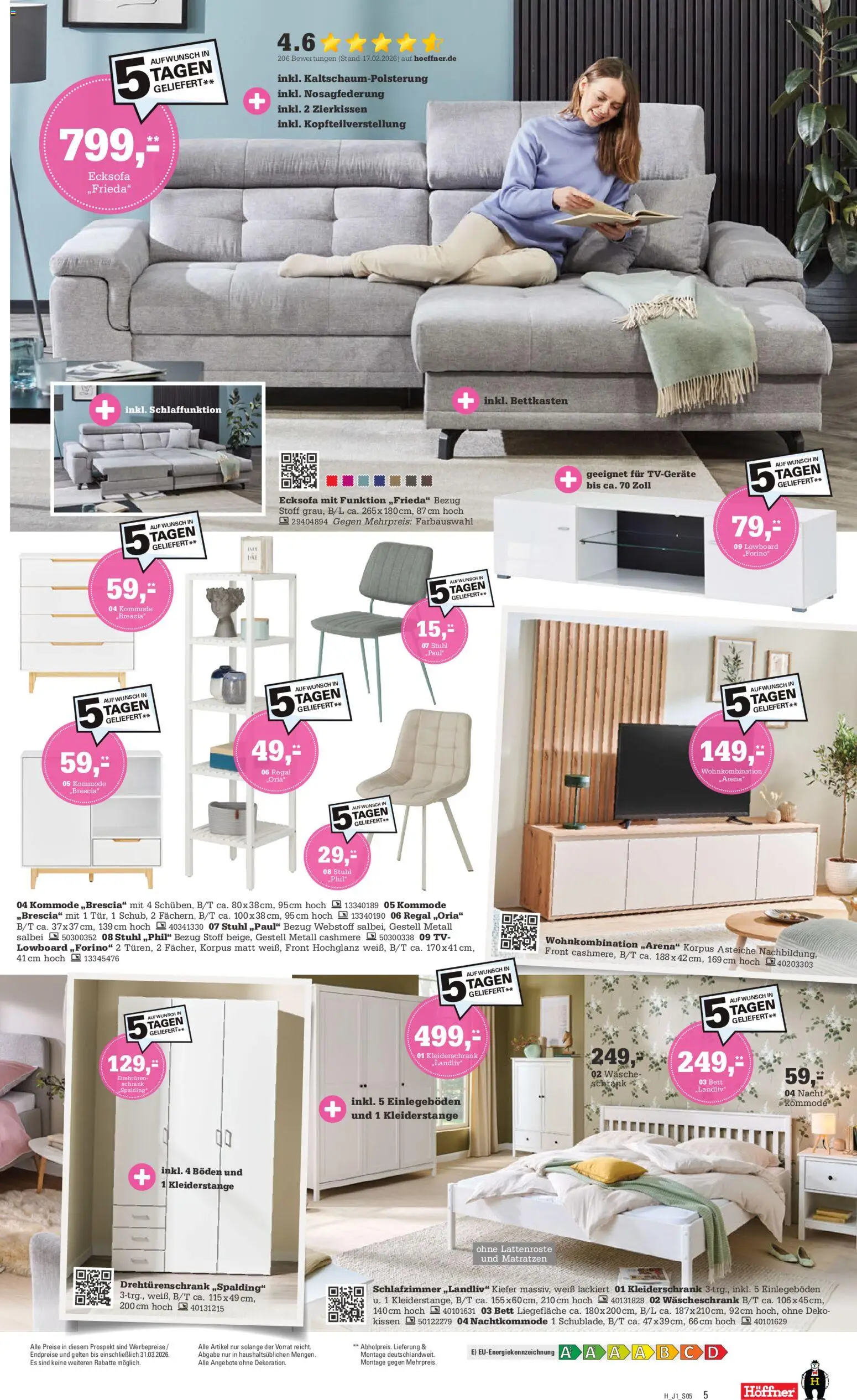 Höffner Prospekt 	 – gültig ab 25.03.2026 | Seite: 5 | Produkte: Ecksofa, Lowboard, Regal, Stuhl