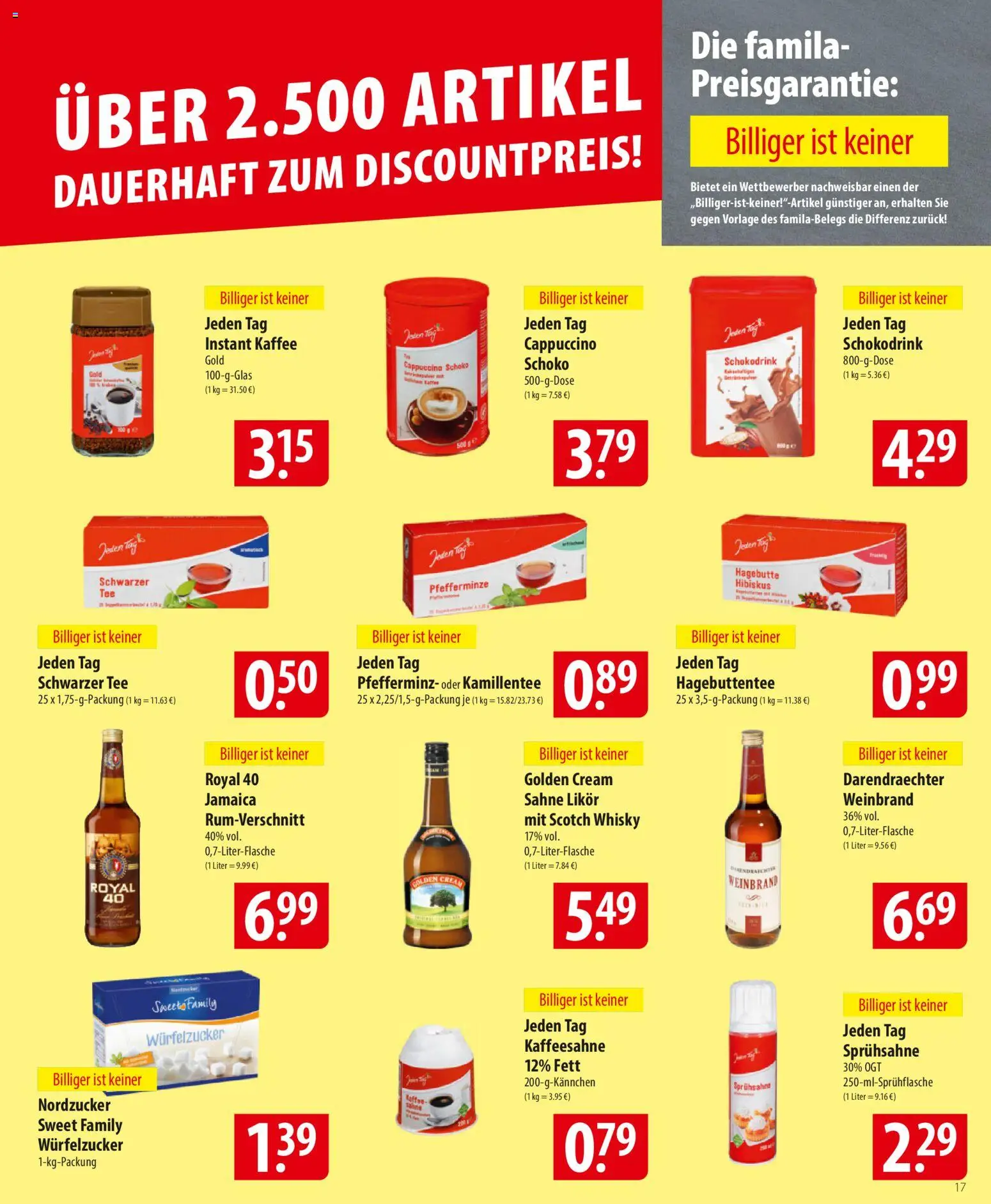 Famila Prospekt 	 – gültig ab 17.11.2025 | Seite: 17 | Produkte: Kaffee, Likör, Tee, Sahne