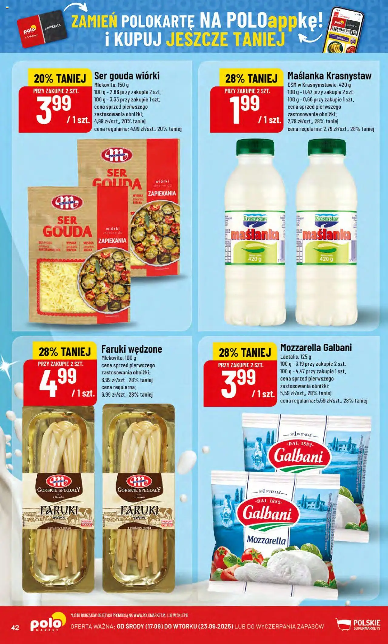 POLOmarket Gazetka od 17.09.2025 | Strona: 42 | Produkty: Maślanka, Mleka, Ser, Ser gouda