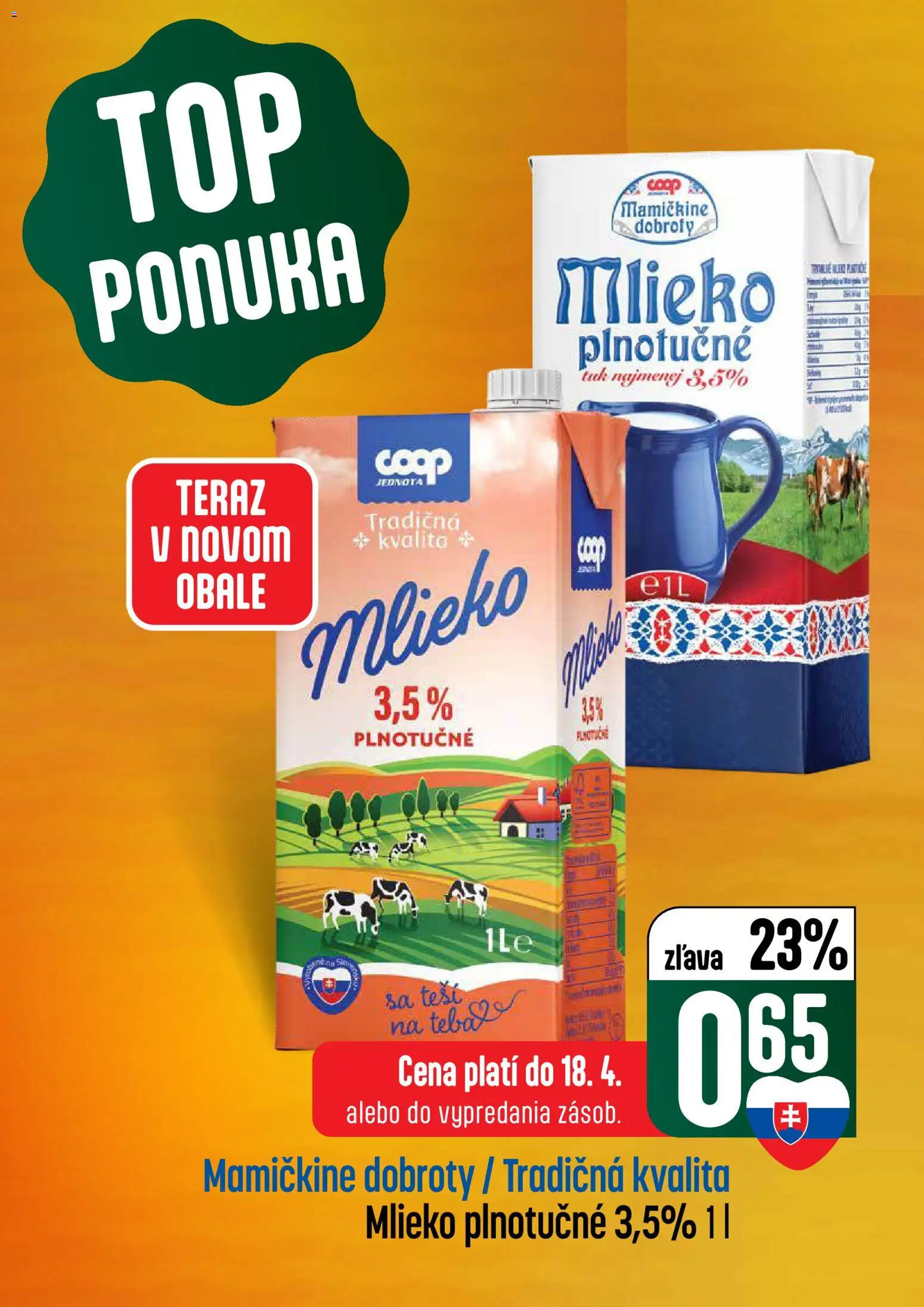 Nové COOP Jednota akcie – leták je platný od 16.04.2026 | Strana: 4 | Produkty: Mlieko