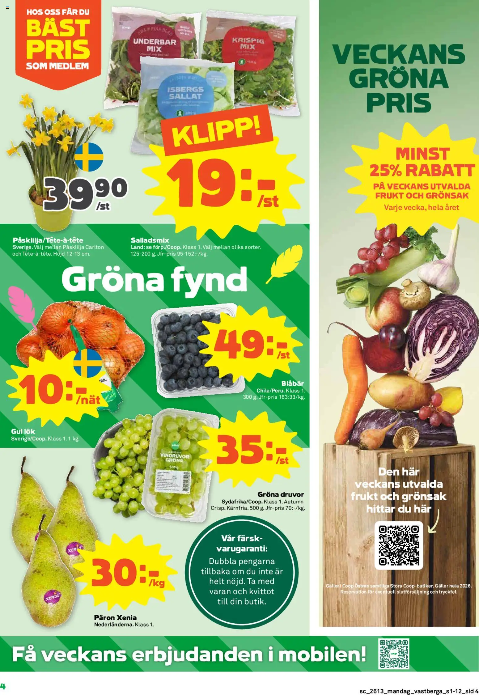 Coop Forum reklamblad aktuell från 23.03.2026 | Sida: 4 | Produkter: Vindruvor, Galler, Gul lök, Blåbär