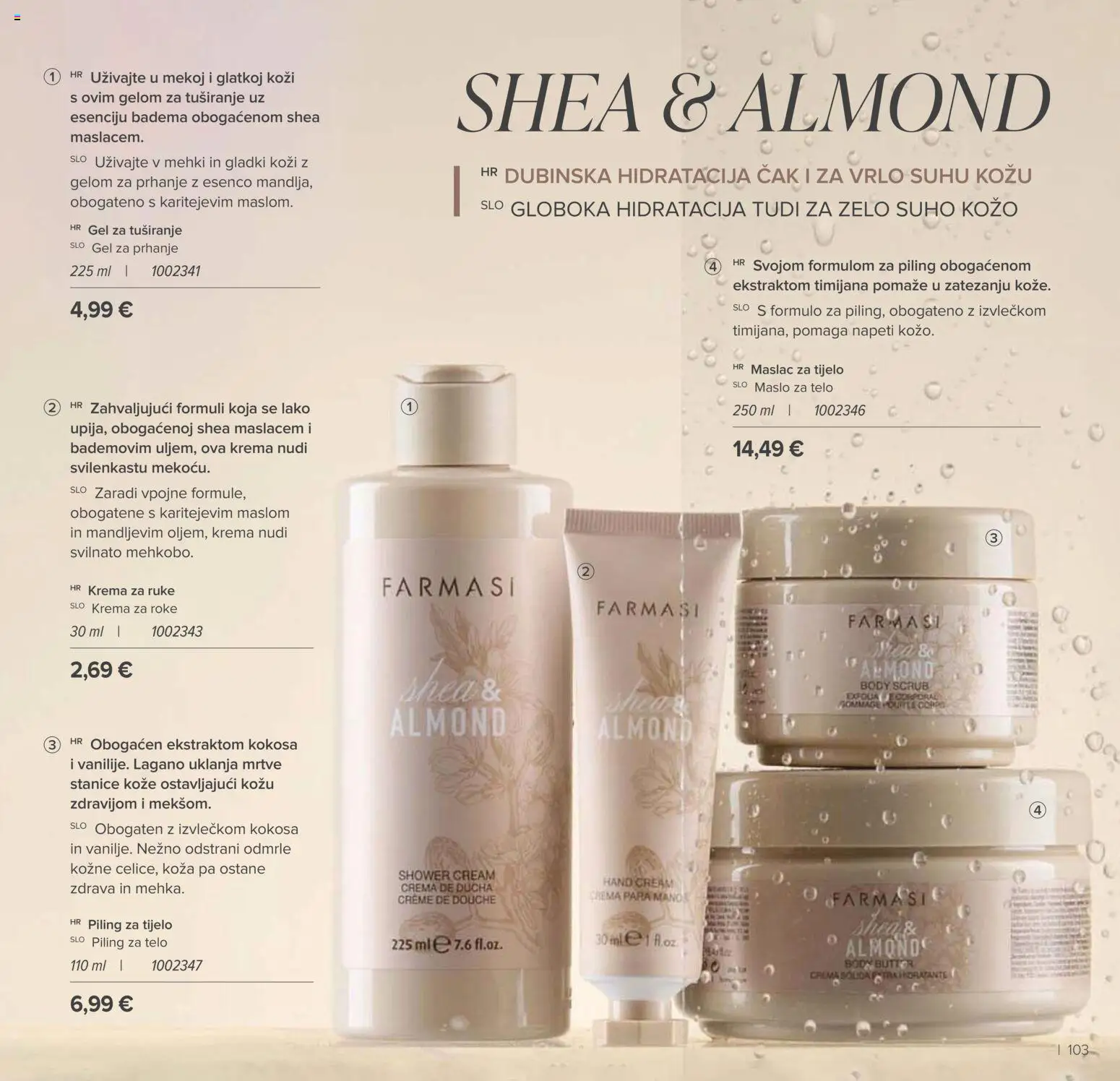 Farmasi katalog | vrijedi od 01.01.2026 | Stranica: 103 | Proizvodi: Piling, Krema za ruke, Gel za tuširanje, Krema