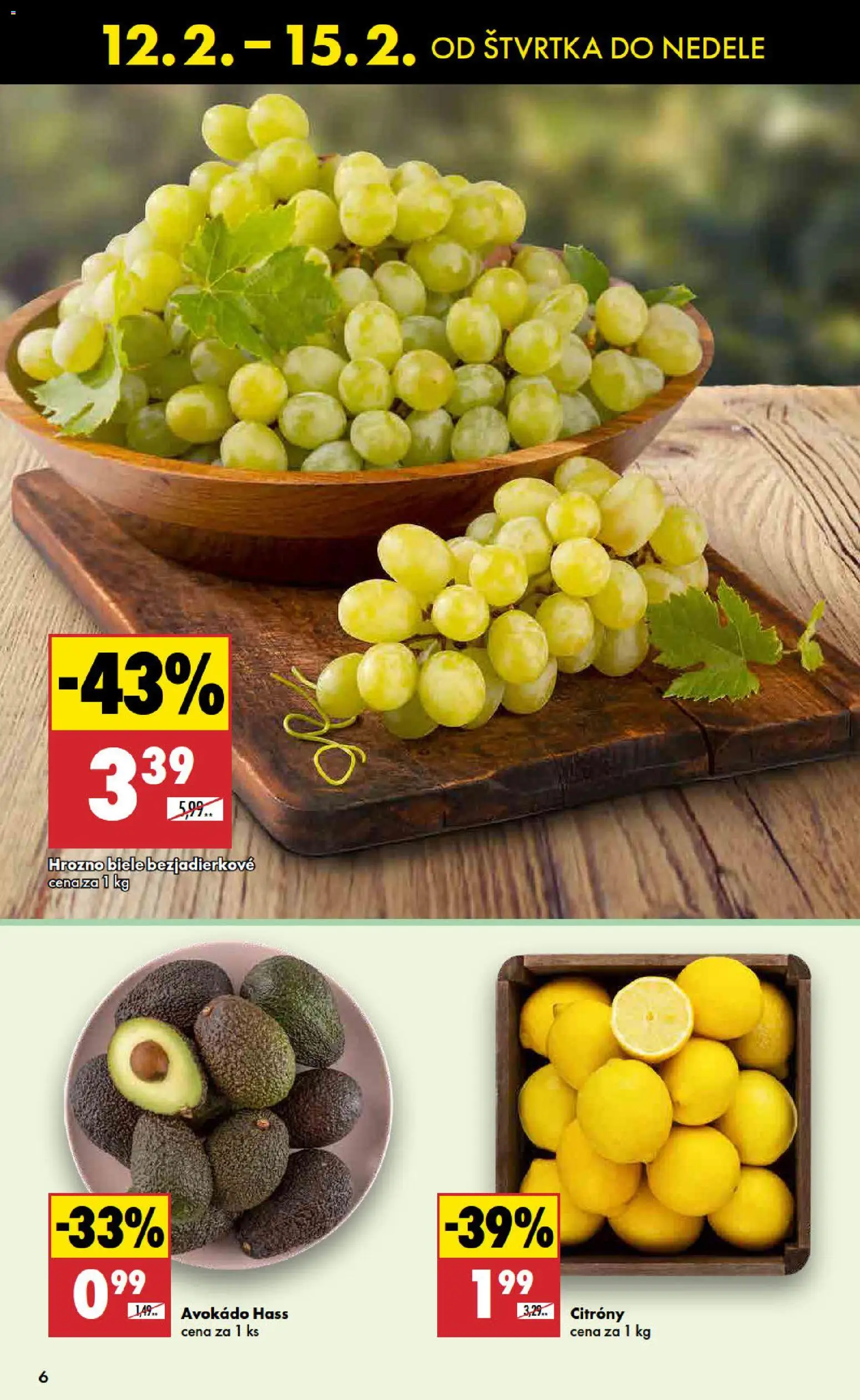 Nové Biedronka akcie – leták je platný od 12.02.2026 | Strana: 6 | Produkty: Citróny, Avokádo, Hrozno
