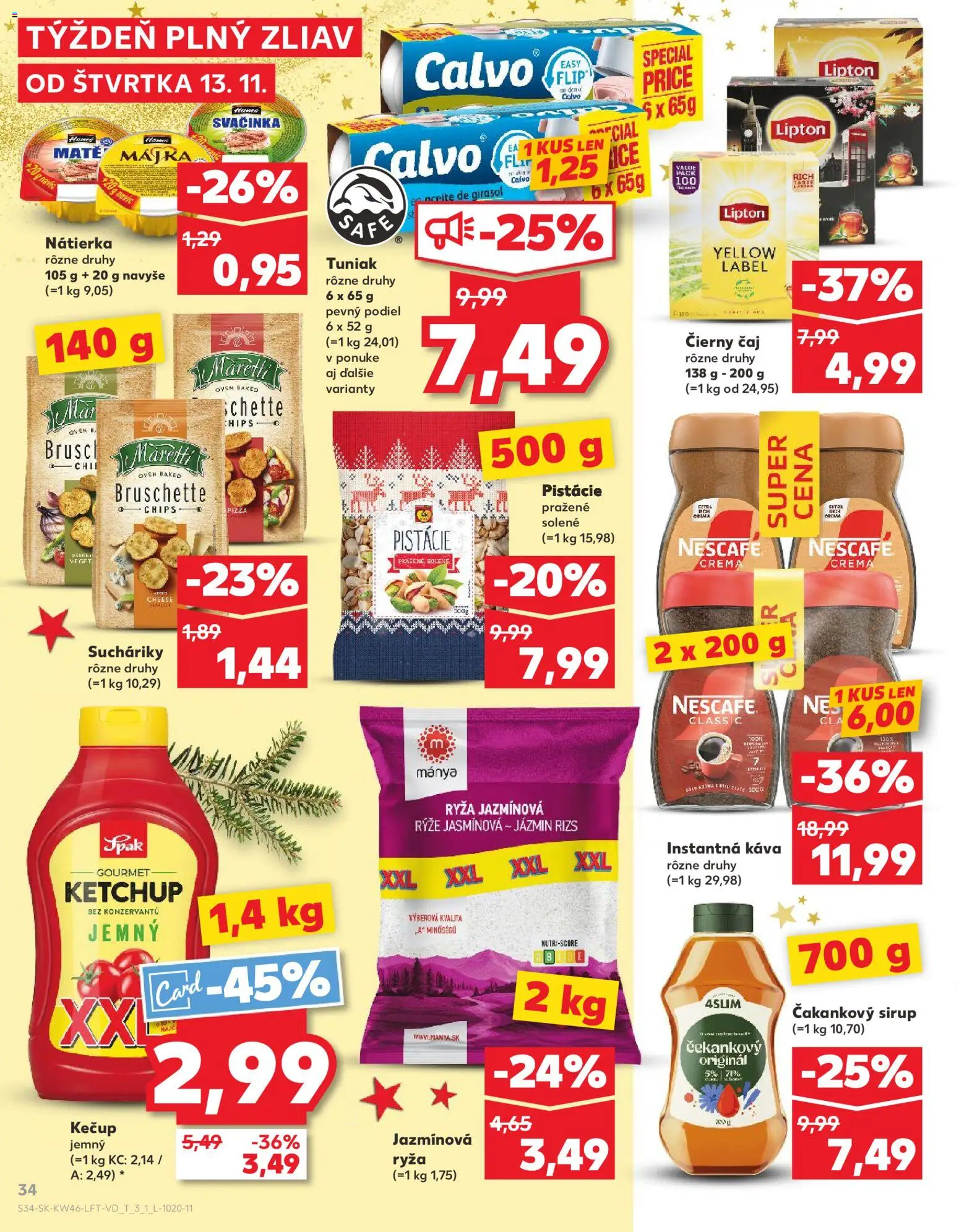 Nové Kaufland akcie – leták je platný od 13.11.2025 | Strana: 34 | Produkty: Káva, Čaj, Čakankový sirup, Kečup