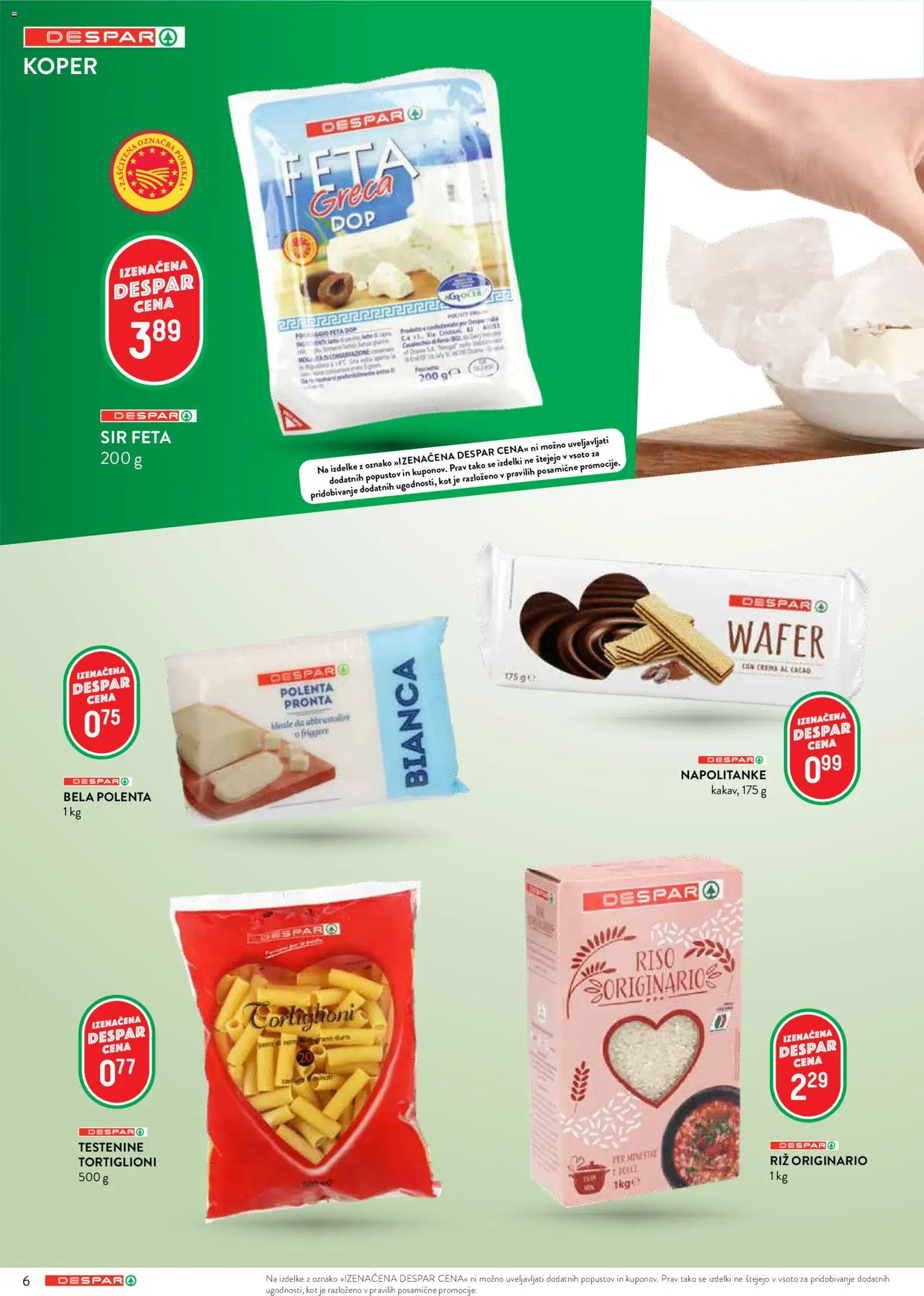 Novi Spar katalog ponudbe – veljaven od 22.04.2026 | Stran: 6 | Izdelki: Napolitanke, Sir, Polenta, Testenine