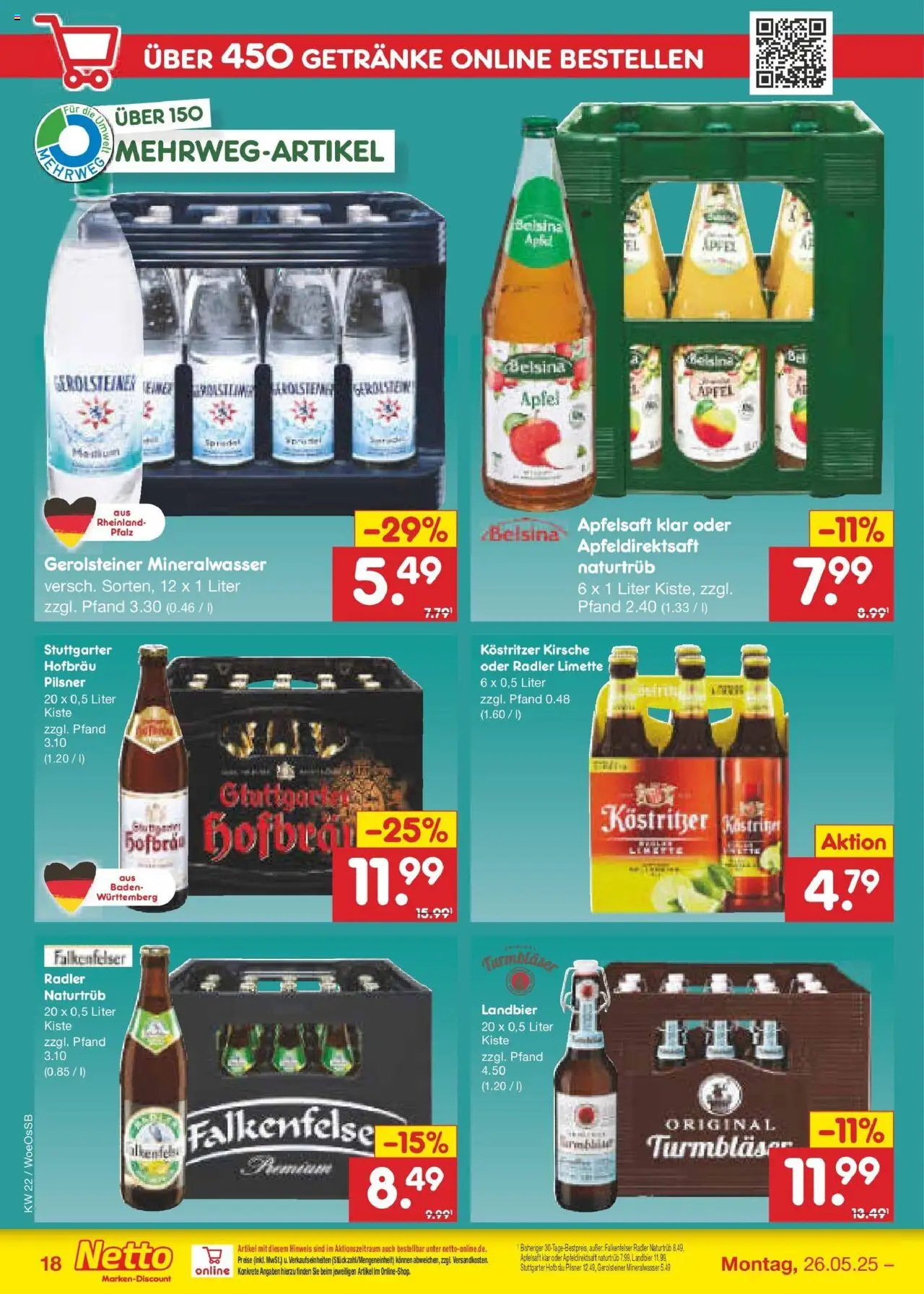 Netto Marken-Discount prospekt Gemmingen	 - gültig ab dem 26.05.2025 | Seite: 26 | Produkte: Apfelsaft, Apple, Radler, Gerolsteiner