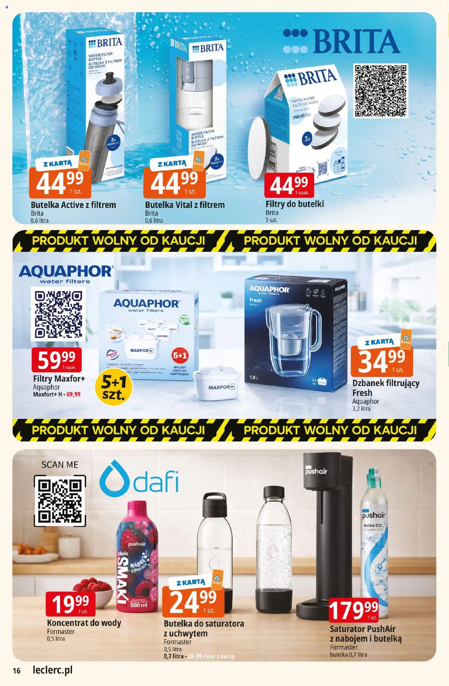 E.Leclerc gazetka - Zielona Góra od 10.03.2026 | Strona: 16 | Produkty: Dzbanek, Filtr do wody, Dzbanek filtrujący, Butelka z filtrem