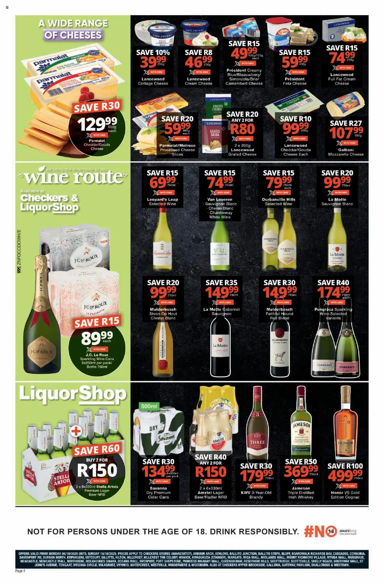 New Checkers catalogue – valid from 06.10.2025 | Page: 4 | Products: Brandy, Beer, Cottage cheese, Whiskey