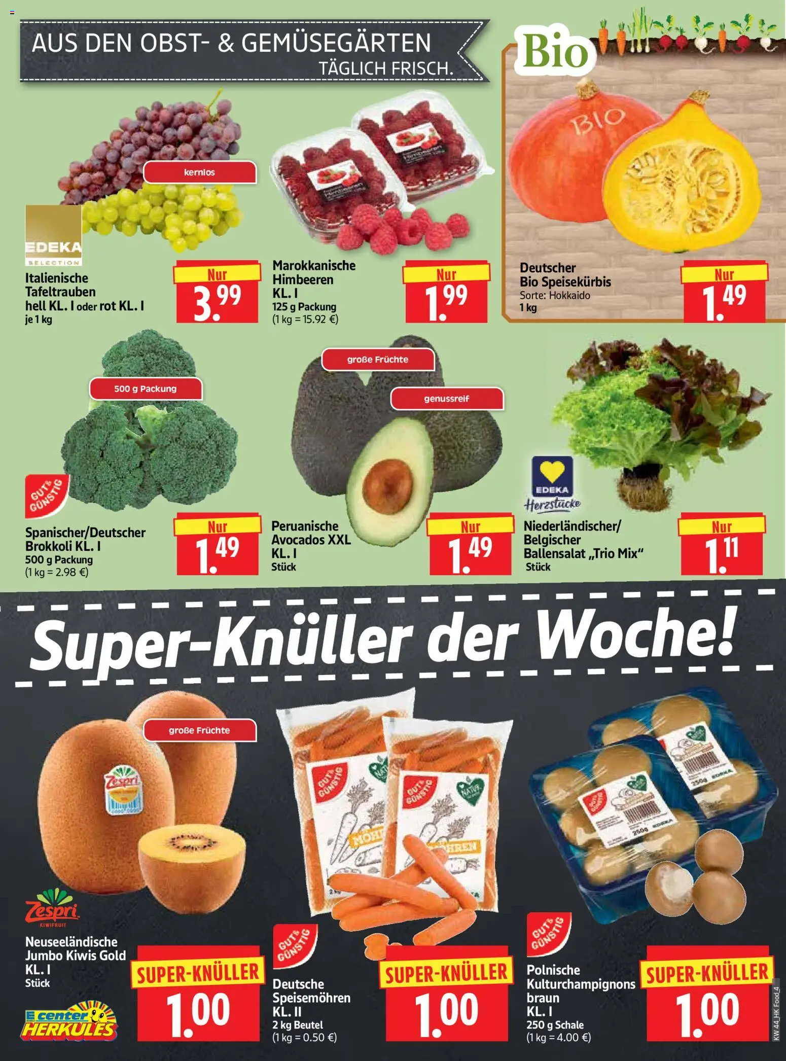 HERKULES Prospekt 	 – gültig ab 27.10.2025 | Seite: 4 | Produkte: Himbeeren, Obst, Brokkoli